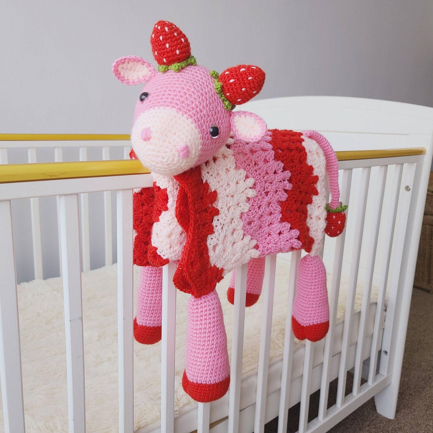 Strawberry Cow Baby Blanket & Lovey Baby Shower Set Crochet Patterns | Pram Blanket Toy Play Mat Baby Security Blanket Stroller Baby Gifts