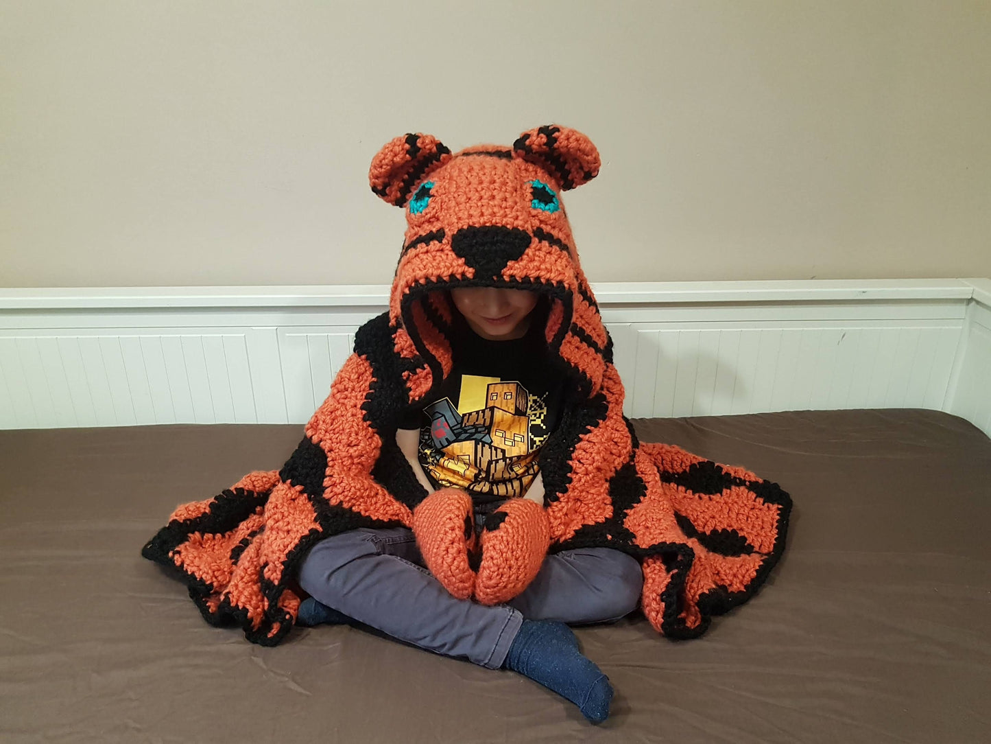 2in1 Safari Tiger Hooded Blanket Adult & Child Sizes CROCHET PATTERN | Animal Hooded Blanket | Wearable Blanket | Gift for Him Kids Blanket