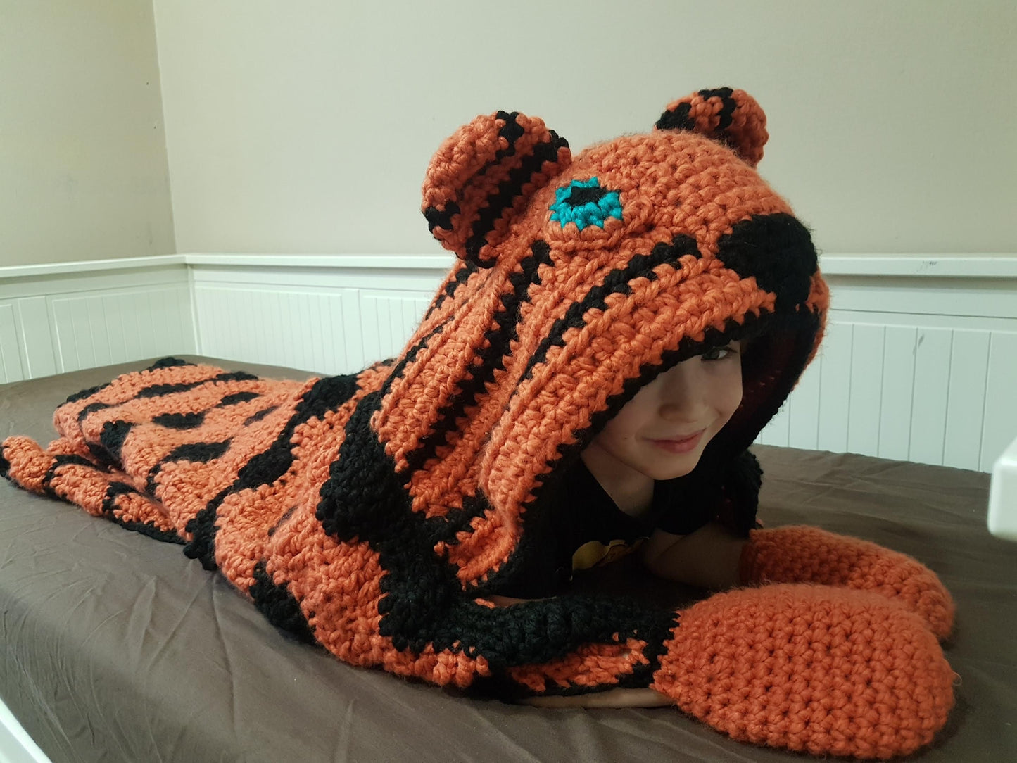 2in1 Safari Tiger Hooded Blanket Adult & Child Sizes CROCHET PATTERN | Animal Hooded Blanket | Wearable Blanket | Gift for Him Kids Blanket