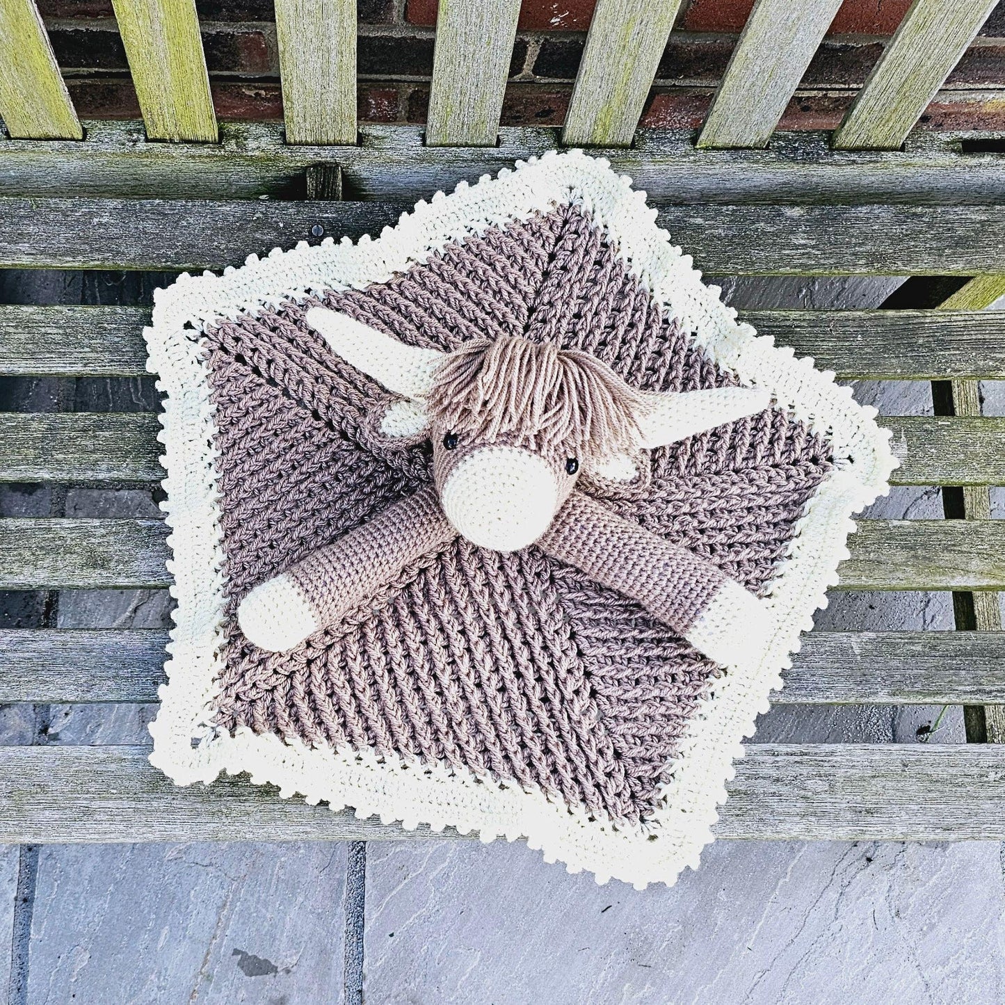 Highland Cow Baby Lovey Blanket Crochet Pattern | Scottish Cow Baby Shower Gift Farm Animals Cow Lovey Blankie For Baby Birthday Gift Baby