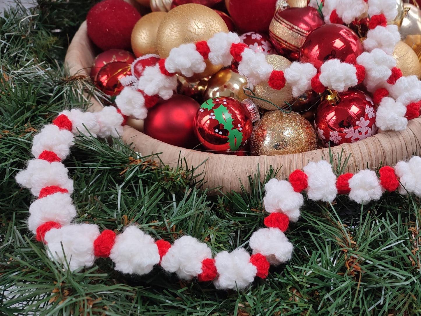 Christmas Berry & Popcorn Garland Crochet Pattern | DIY Christmas Tree Crochet Popcorn Garland Amigurumi Berry Popcorn String Christmas Gift