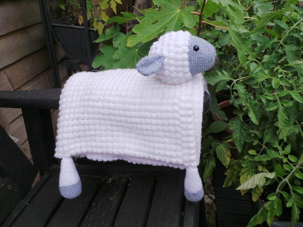 3in1 Cuddly Farm Sheep Folding Baby Blanket Crochet Pattern | Pram Toy Security Blanket Lovey | Lamb Baby Shower Gift For Boy & Girl Present