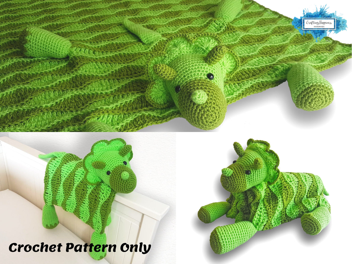 3in1 Dinosaur Baby Blanket Crochet Pattern | Dino Blanket Baby Shower Gift Boys & Girls Pram Blanket Amigurumi Dinosaur Blanket Crochet Toy