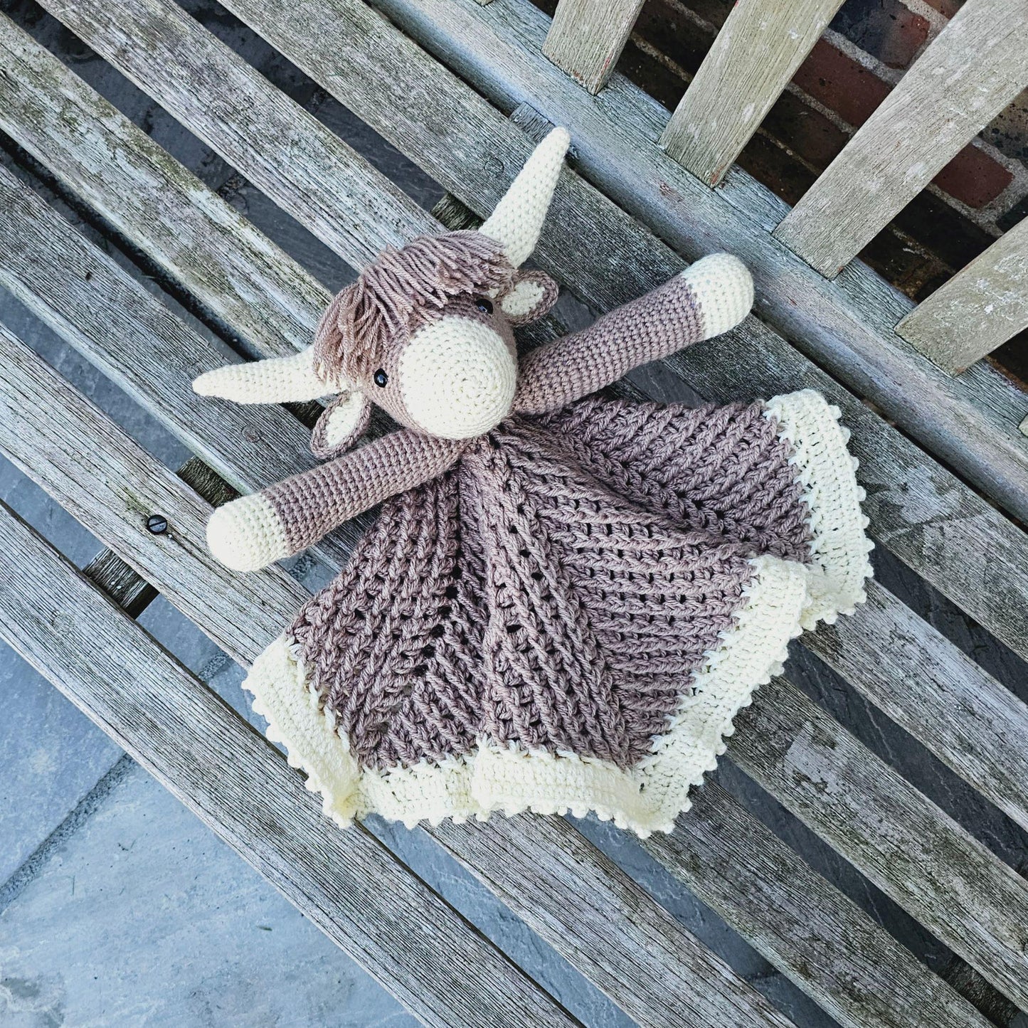 Highland Cow Baby Lovey Blanket Crochet Pattern | Scottish Cow Baby Shower Gift Farm Animals Cow Lovey Blankie For Baby Birthday Gift Baby