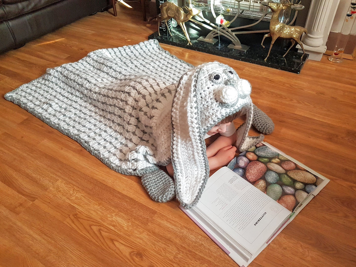 2 in 1 Hooded Woodland Bunny Rabbit Blanket in Adult and Child Sizes Crochet Pattern - Folding Blanket - Farm Animals - Great Gift