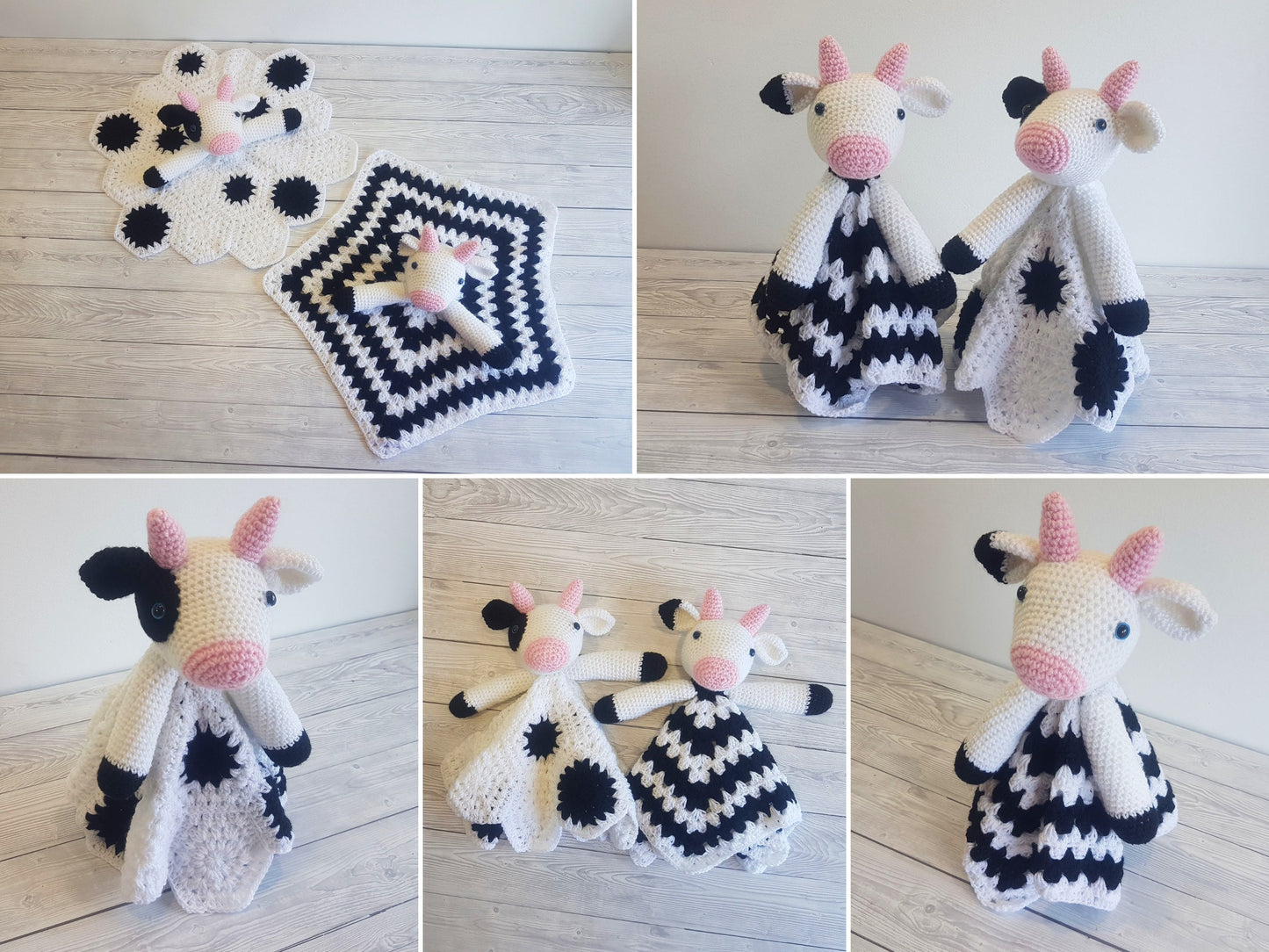 Cow Lovey Blanket Crochet Patterns | Security Blanket Baby Shower Gift | Farm Animals Baby Lovey Cuddle Play Toy Amigurumi Cow Crochet Baby