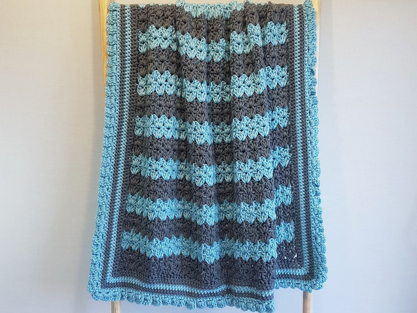 Stripes & Ruffles Baby Blanket Lapghan Crochet Pattern | Blue Blanket Baby Shower Gift Stripes Blanket Baby Gift Christmas Birthday Gift Boy
