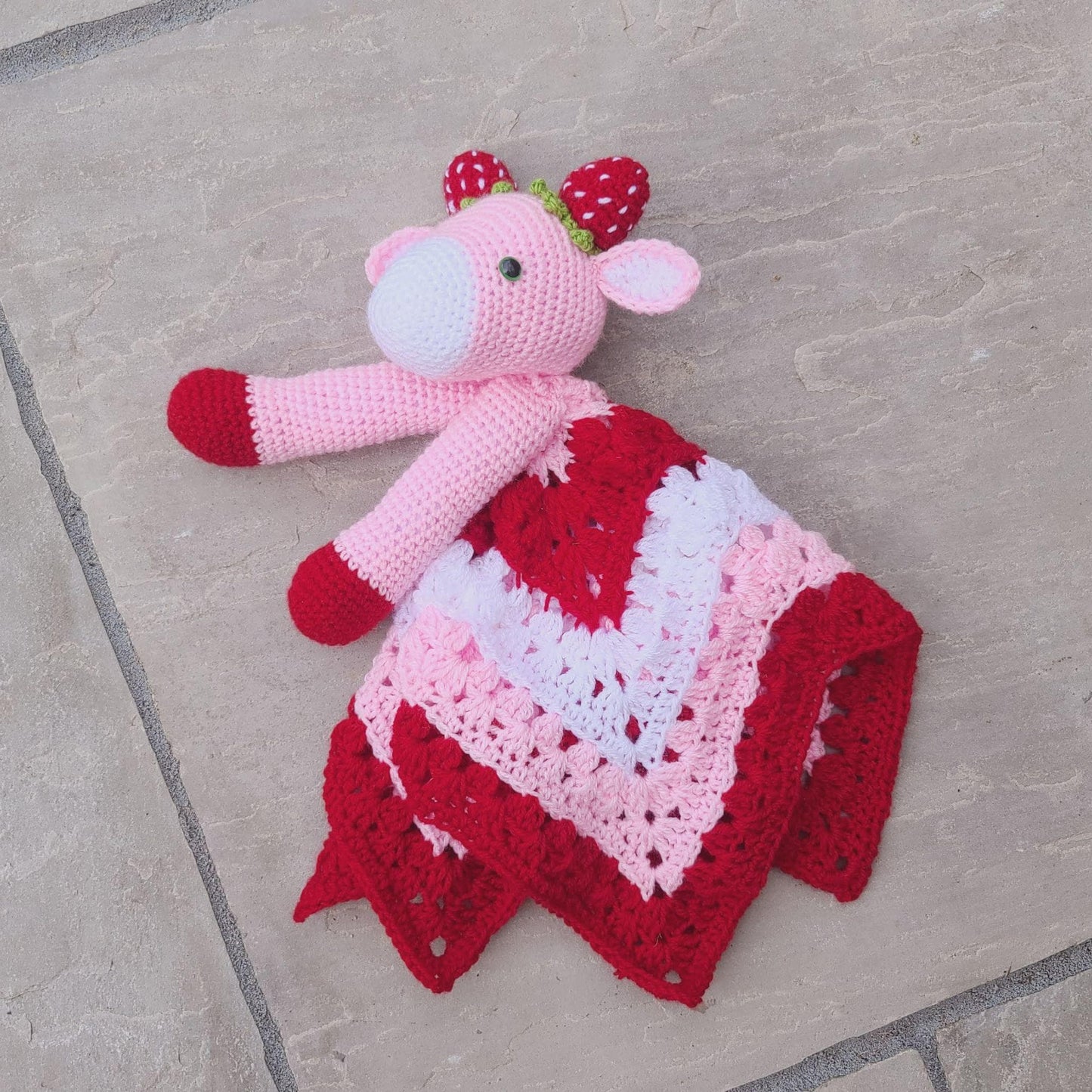 Strawberry Cow Baby Lovey Blanket Comforter Security Blanket Crochet Pattern | Baby Shower Gift - Farm Animals Cow Blanket Blankie For Baby