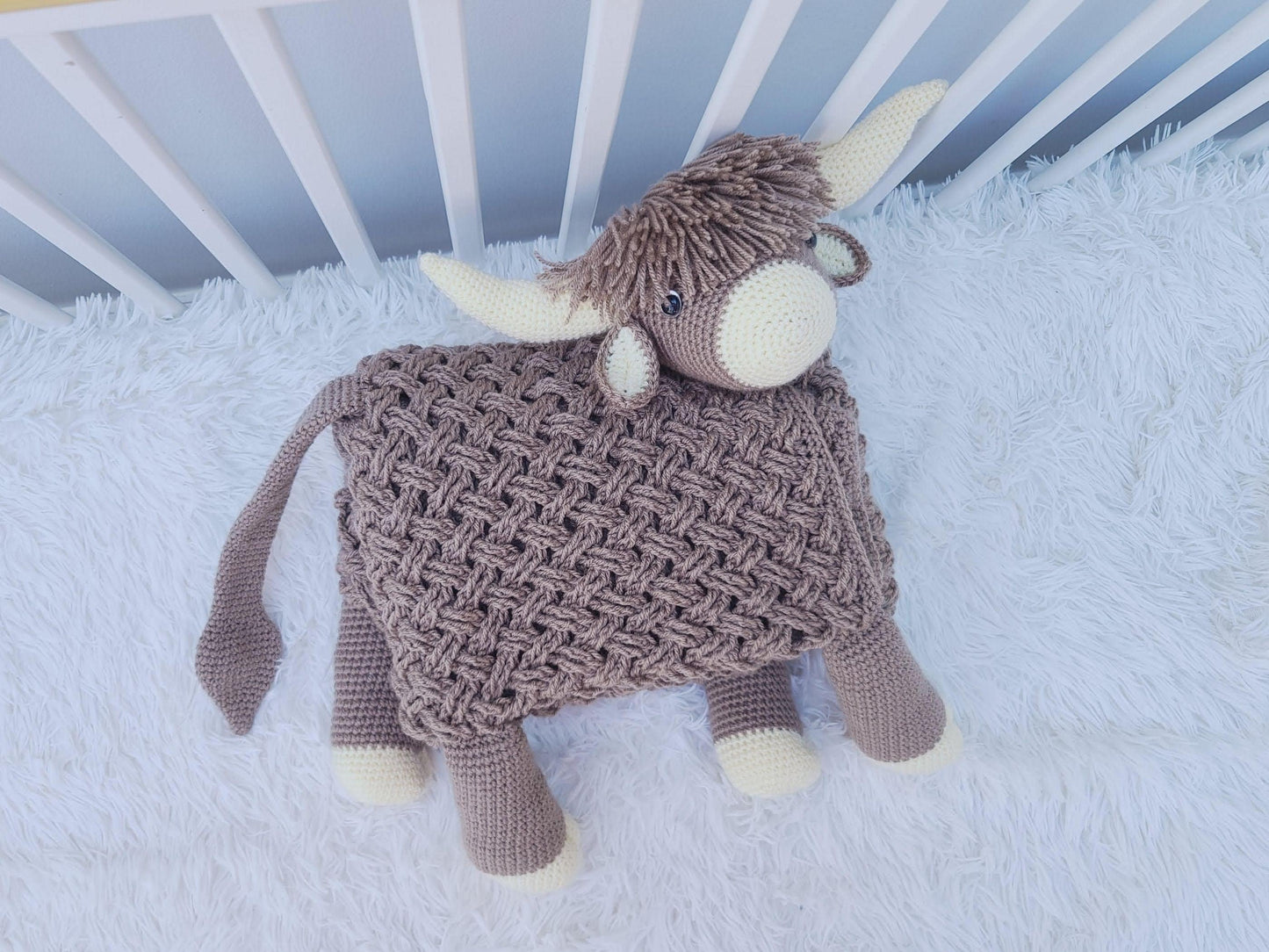 3in1 Highland Cow Folding Baby Blanket Crochet Pattern | Scottish Cow Blanket | Pram Crochet Blanket Toy Lovey | Baby Shower Gift | Birthday