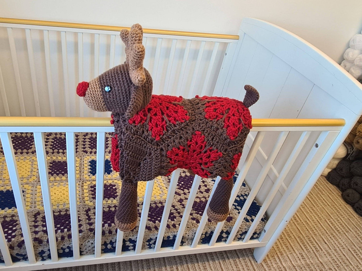 3in1 Festive Reindeer Folding Baby Blanket Crochet Pattern | Stroller Pram Toy Security Blanket Lovey Baby Shower Gift For Boy Girl Play mat