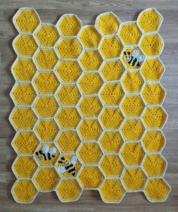 Bee Happy Honeycomb Baby Blanket Lapghan Crochet Pattern | Bumblebee Blanket Baby Shower Gift Bee Blanket Baby Gift Beekeeper Birthday Gift