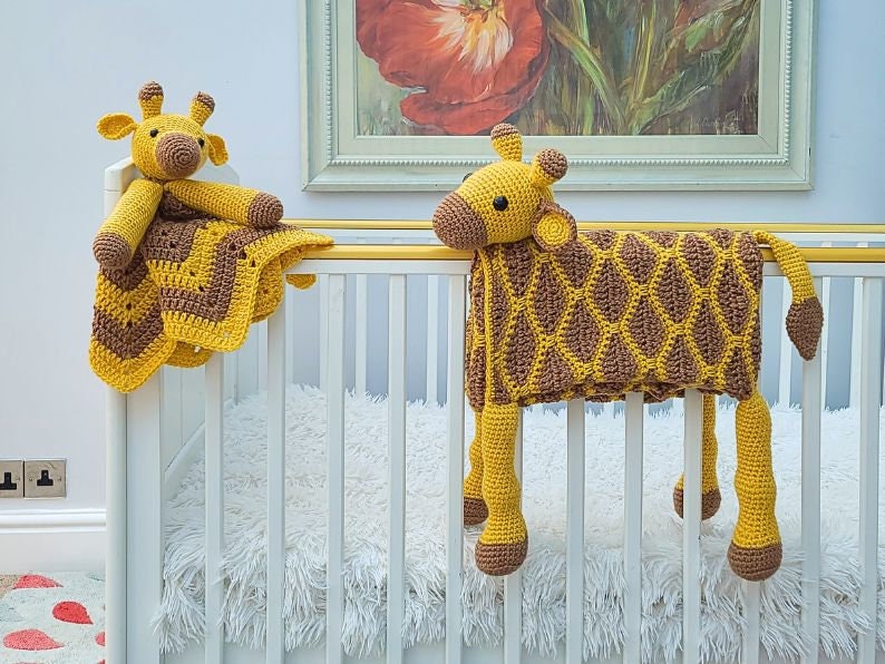 Giraffe Baby Blanket & Lovey Baby Shower Set CROCHET PATTERN | Giraffe Cot Blanket + Amigurumi Giraffe Comforter Pattern | Crochet Baby Gift