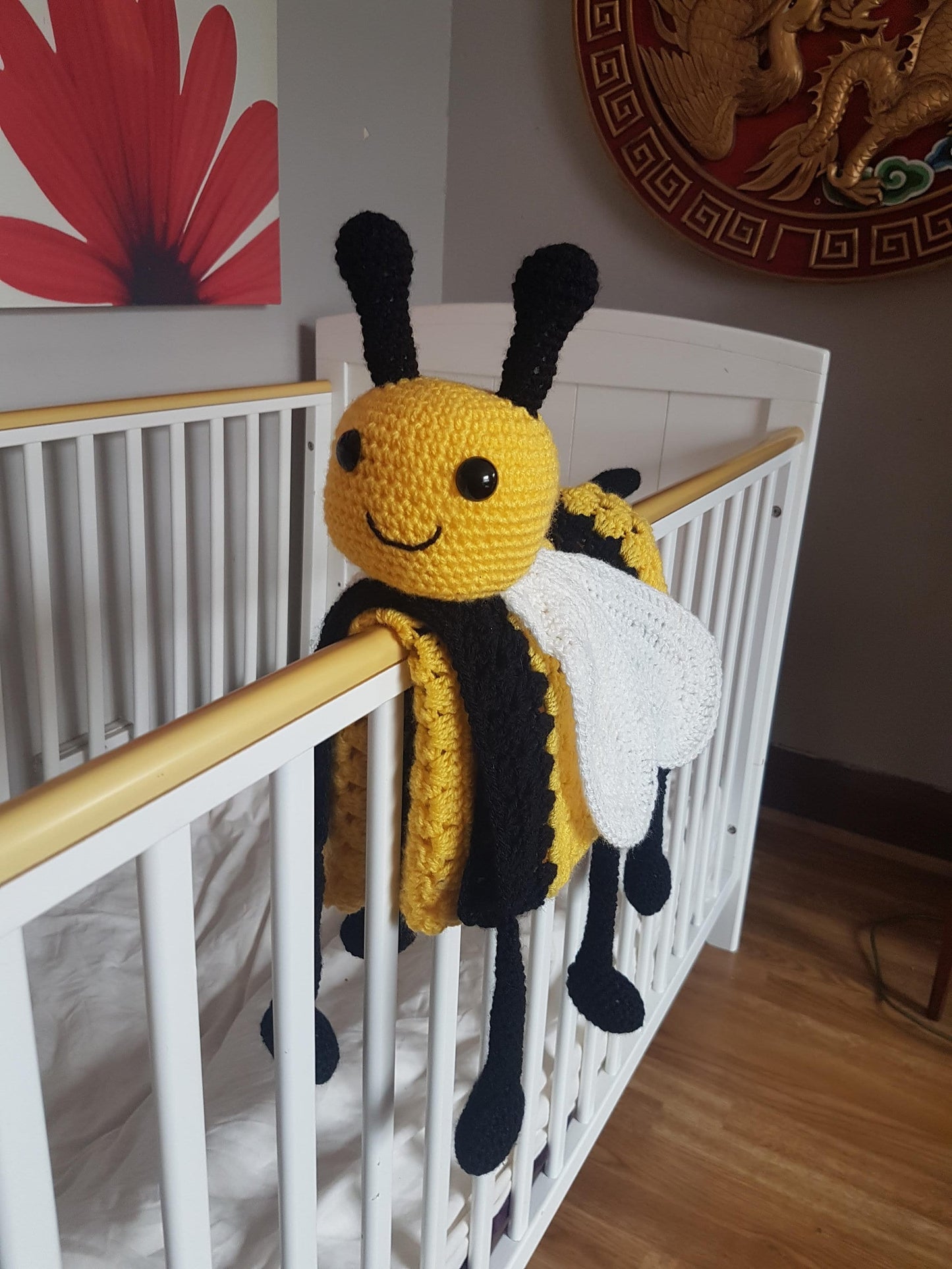 3in1 Happy Bee Folding Baby Blanket Toy Lovey Crochet Pattern - Baby Shower Gift Bee Keeper Present Nursery Decoration Cot Blanket