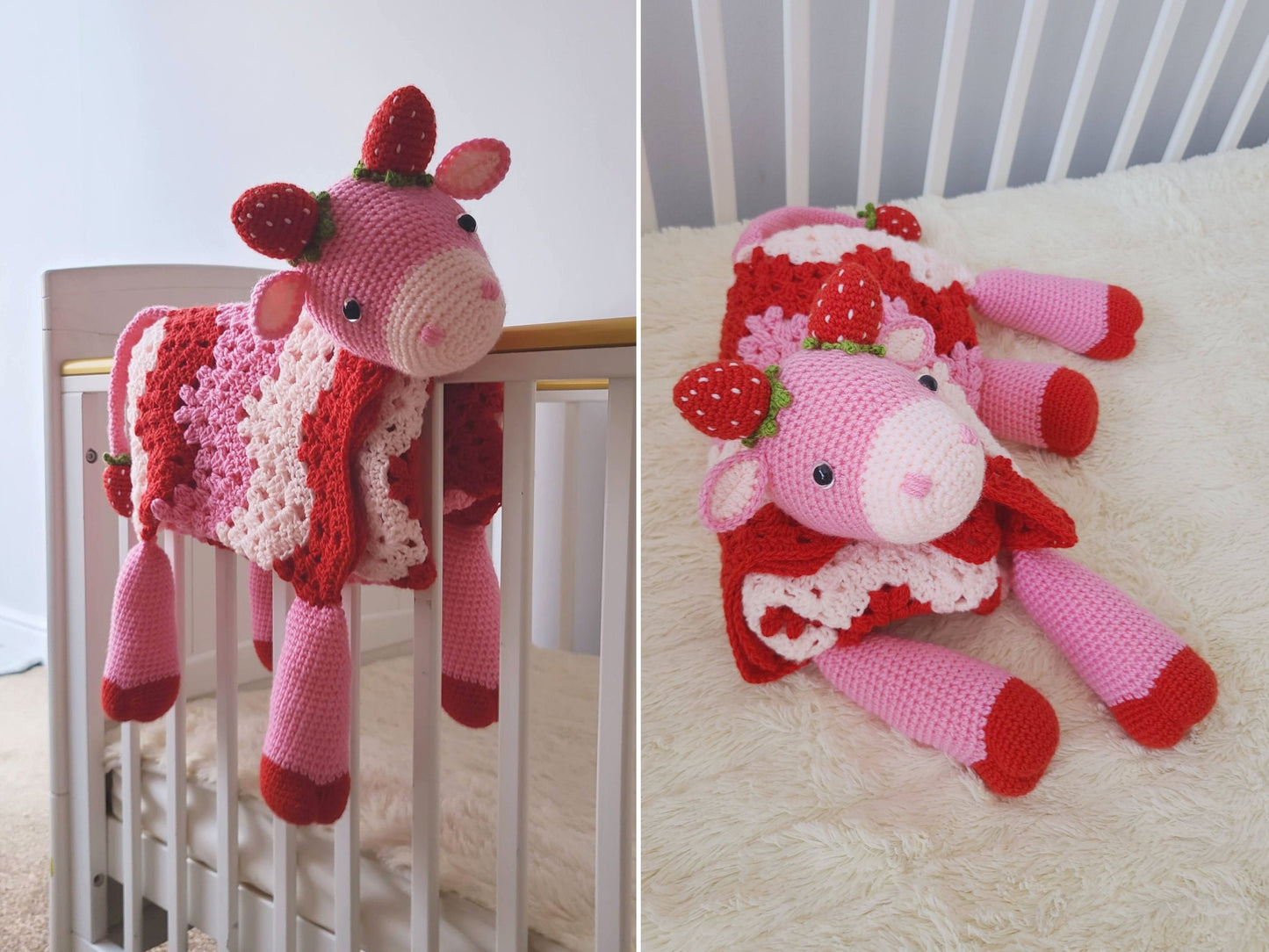 3in1 Strawberry Cow Baby Blanket Amigurumi Crochet Pattern | Pink Cow Blanket Crochet AmiBlanket Toy Lovi Blanket Baby Shower Gift Birthday