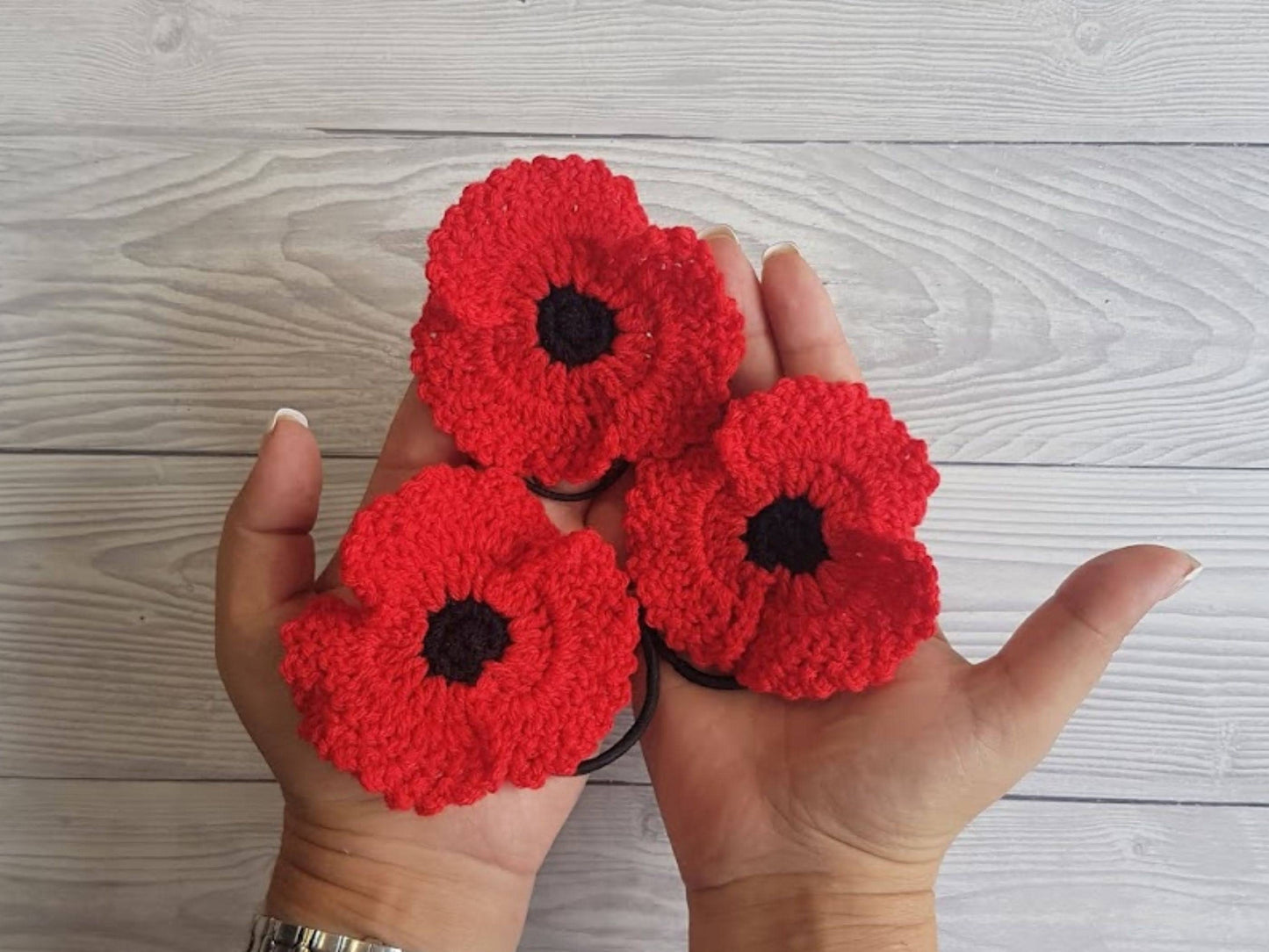 Bundle of 3 Poppy Flower Crochet Patterns | Poppy Brooch, Poppy Pin, Poppy Hair Tie - Easy Flower Applique For Blanket Hat Clothes Jewelry