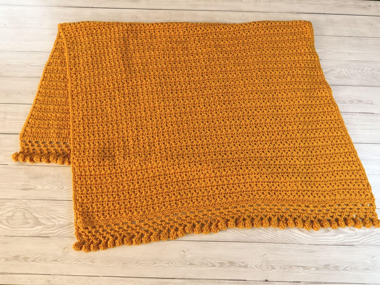 Stars & Pom Poms Baby Blanket Afghan Crochet Pattern | Gold Blanket Baby Shower Gift Pompom Blanket Baby Gift Christmas Birthday Gift Boy