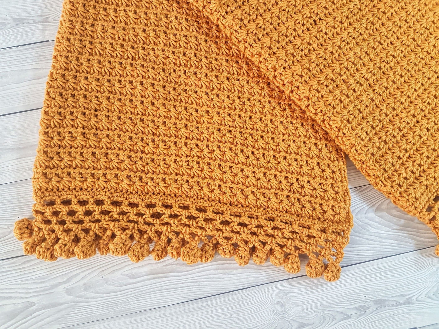 Stars & Pom Poms Baby Blanket Afghan Crochet Pattern | Gold Blanket Baby Shower Gift Pompom Blanket Baby Gift Christmas Birthday Gift Boy