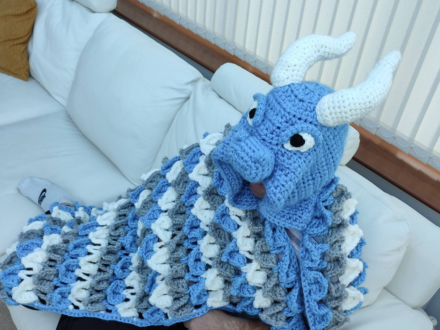 2in1 Hooded Ice Dragon Blanket Crochet Pattern | Kids Adults Dragon Afghan | Wearable Blanket Hoodie Birthday Gift Blanket Christmas Throw