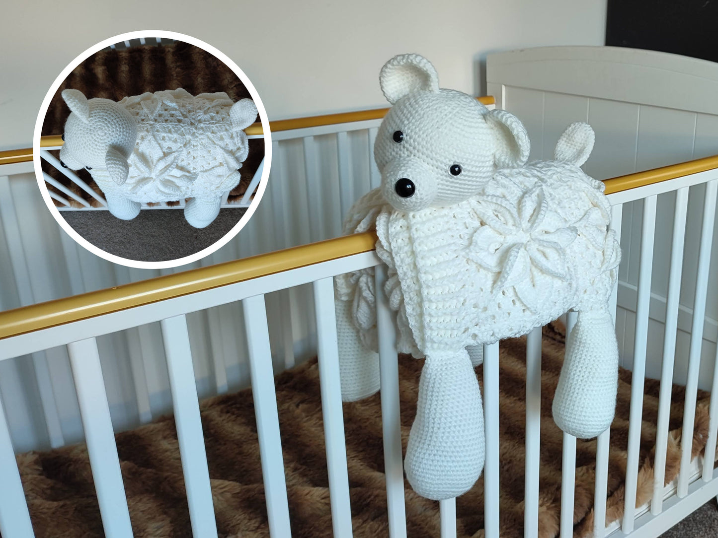 3in1 Polar Bear Folding Baby Blanket Crochet Pattern Pram Toy Blanket Lovey Teddy Bear Baby Shower Baby Gift Birthday Nursery Flower Afghan