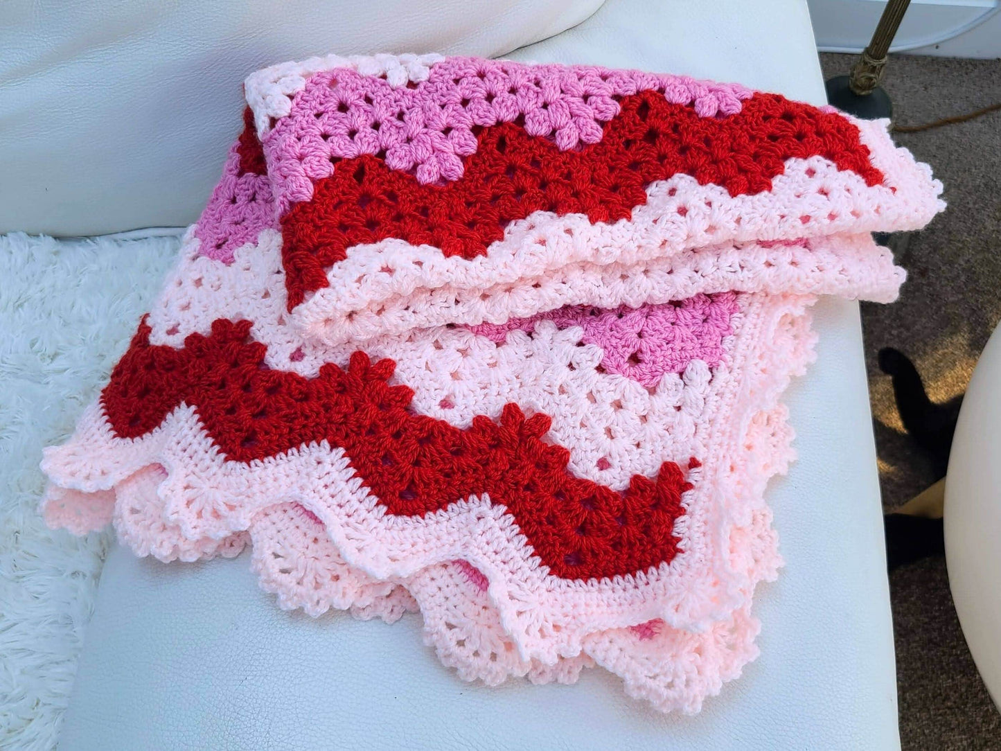 Strawberry Ripple Baby Blanket Lapghan Crochet Pattern | Chevron Blanket Baby Shower Gift Granny Wave Summer Blanket Baby Gift Birthday Gift