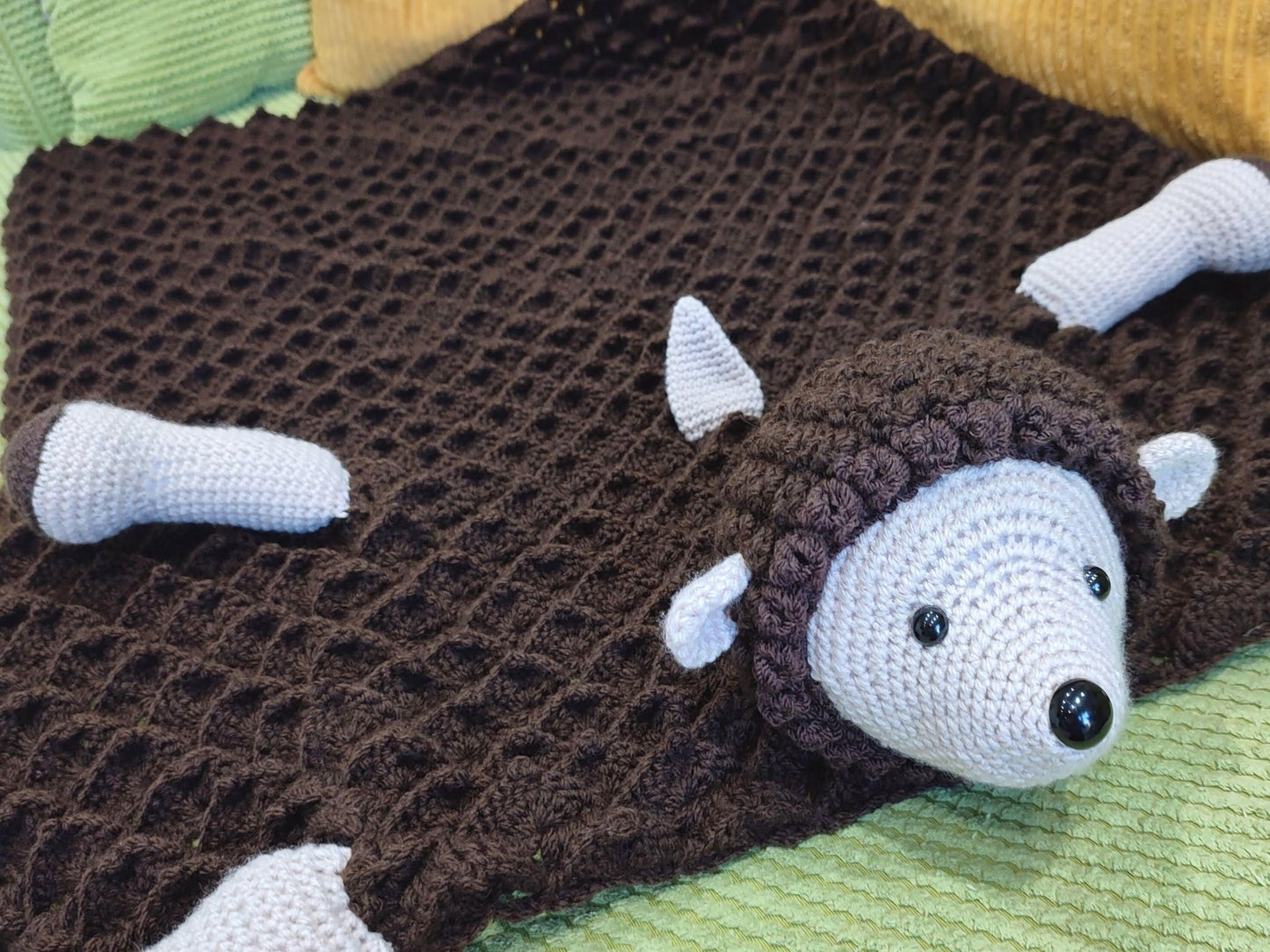 3in1 Woodland Hedgehog Baby Blanket Crochet Pattern Pram Toy Blanket Lovey Hedgehog Bear Baby Shower Baby Gift Birthday Nursery Blanket Toy