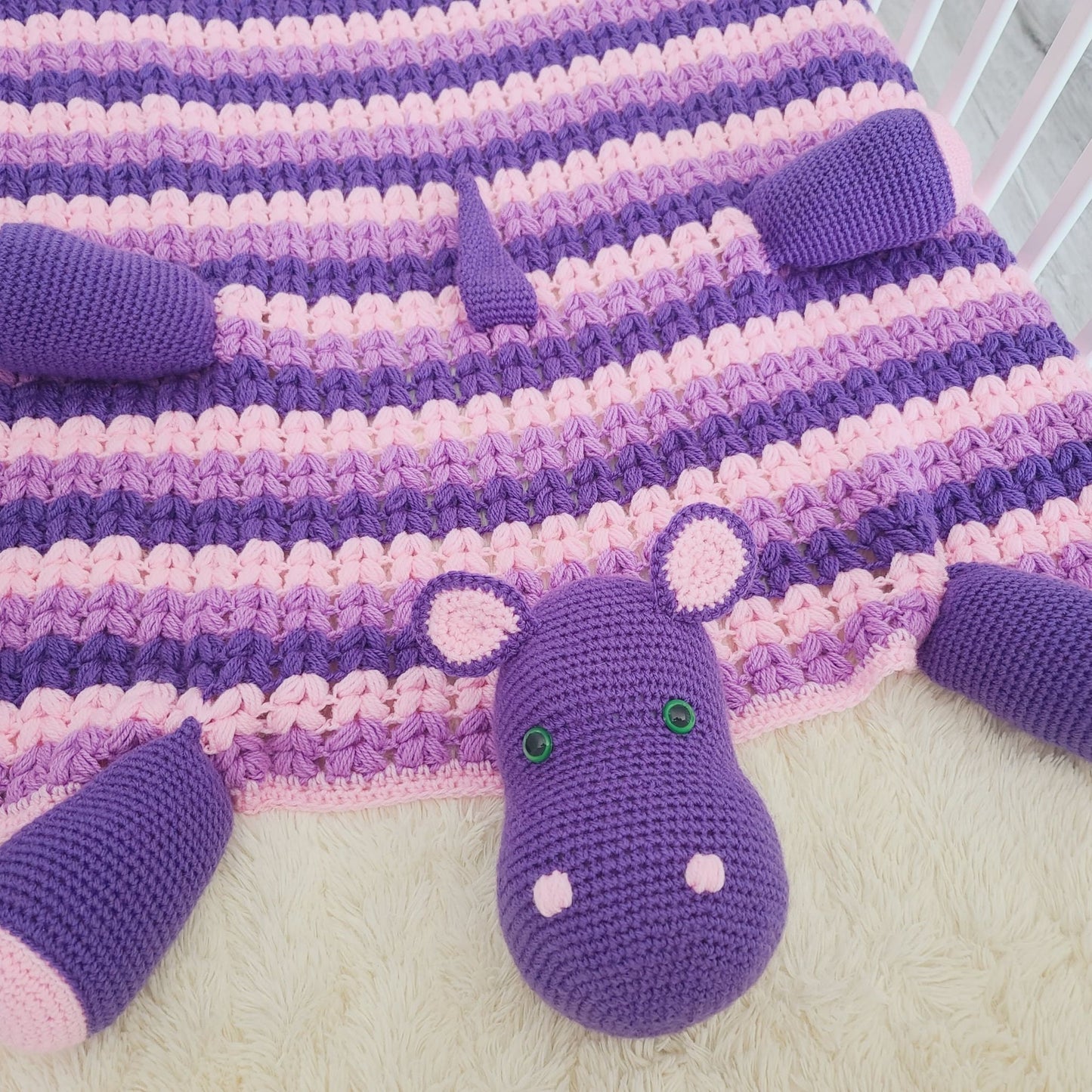 3in1 Safari Hippo Folding Baby Blanket Crochet Pattern | Amigurumi Hippo Blanket | Pram Crochet Blanket Toy Lovey Baby Shower Gift Birthday