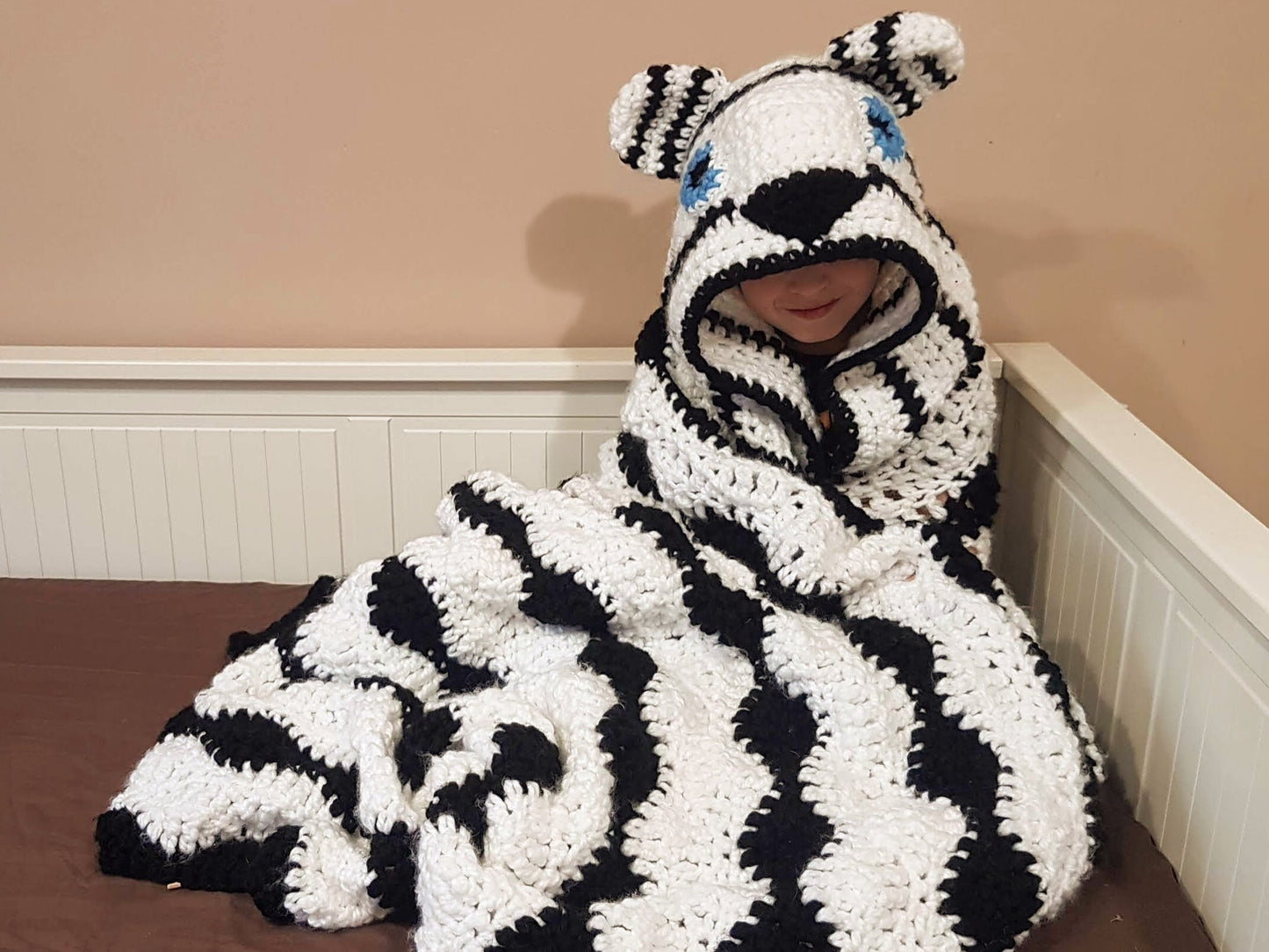 2in1 Snow Tiger Hooded Blanket Adult & Child Sizes CROCHET PATTERN | Animal Hooded Blanket | Wearable Blanket Gift for Him Kids Teen Blanket