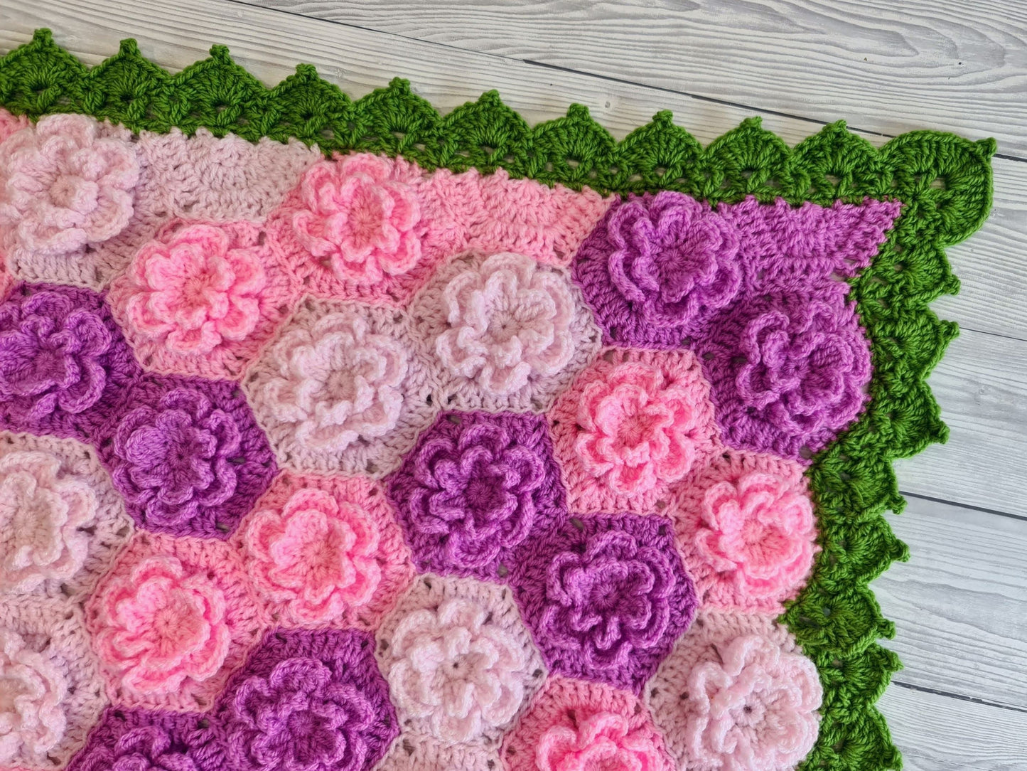 Summer Garden Flower Baby Blanket Lapghan Crochet Pattern | Hexagon Blanket Baby Shower Gift Easy Flower Blanket Afghan Christmas Birthday