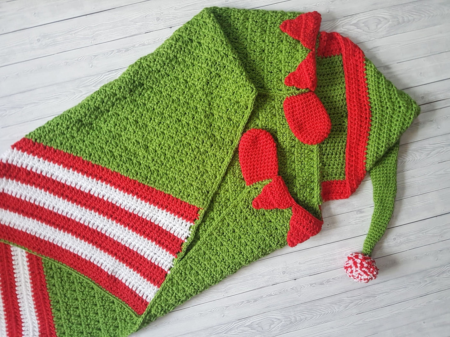 2in1 Hooded Christmas Elf Blanket Crochet Pattern | Christmas Afghan Adult Child Sizes Wearable Blanket Christmas Birthday Gift  Elf Blanket