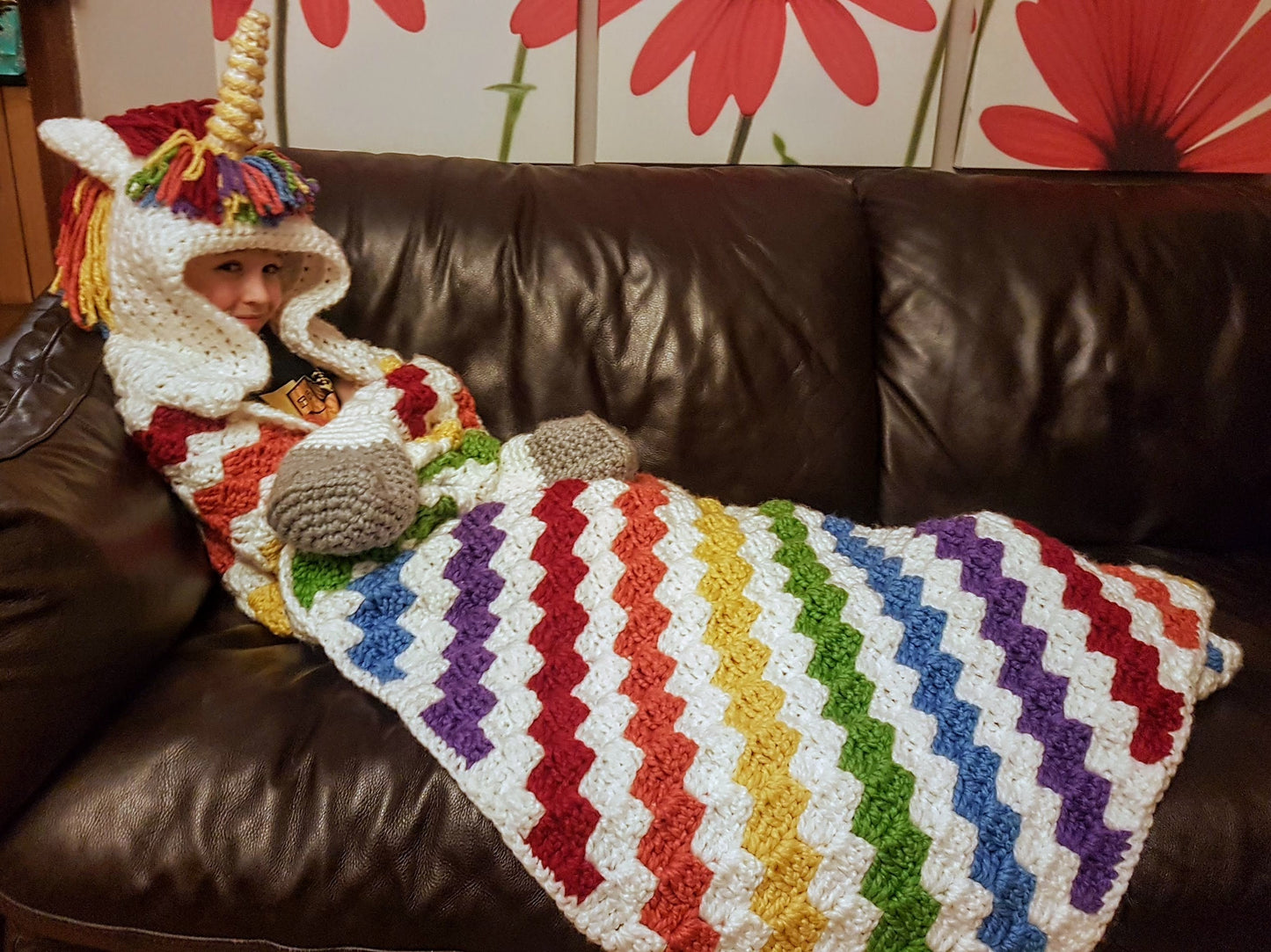 2in1 Rainbow Unicorn Hooded Blanket Crochet Pattern For Adults & Kids Wearable Blanket Christmas Birthday Gift Crochet Unicorn Hoodie Blanki