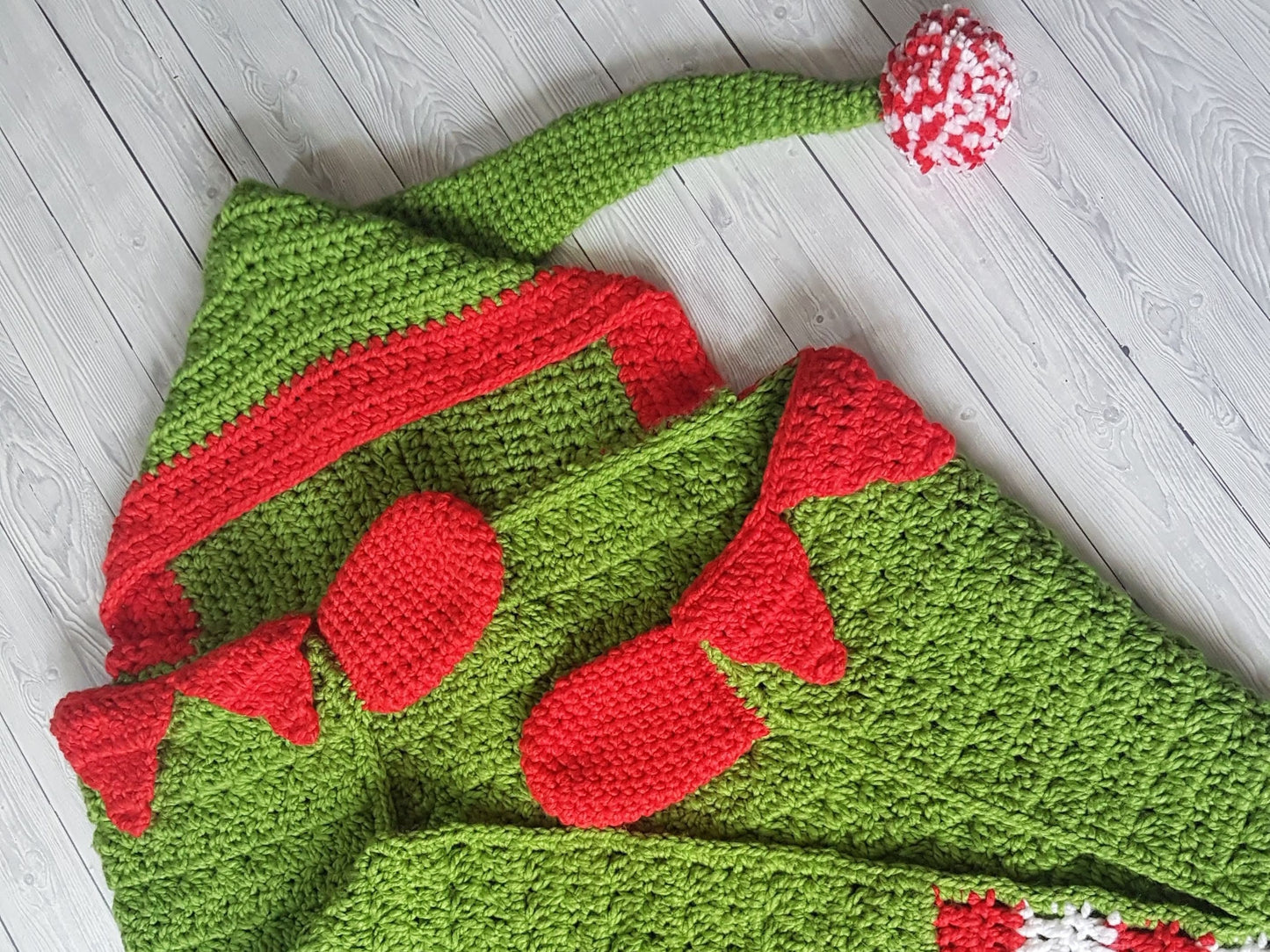 2in1 Hooded Christmas Elf Blanket Crochet Pattern | Christmas Afghan Adult Child Sizes Wearable Blanket Christmas Birthday Gift  Elf Blanket
