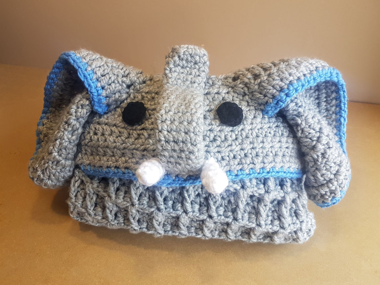 2 in 1 Elephant Hooded Blanket in Adult and Child Sizes Crochet Pattern - Safari Animal Decorative Folding Blanket  Birthday Christmas Gift