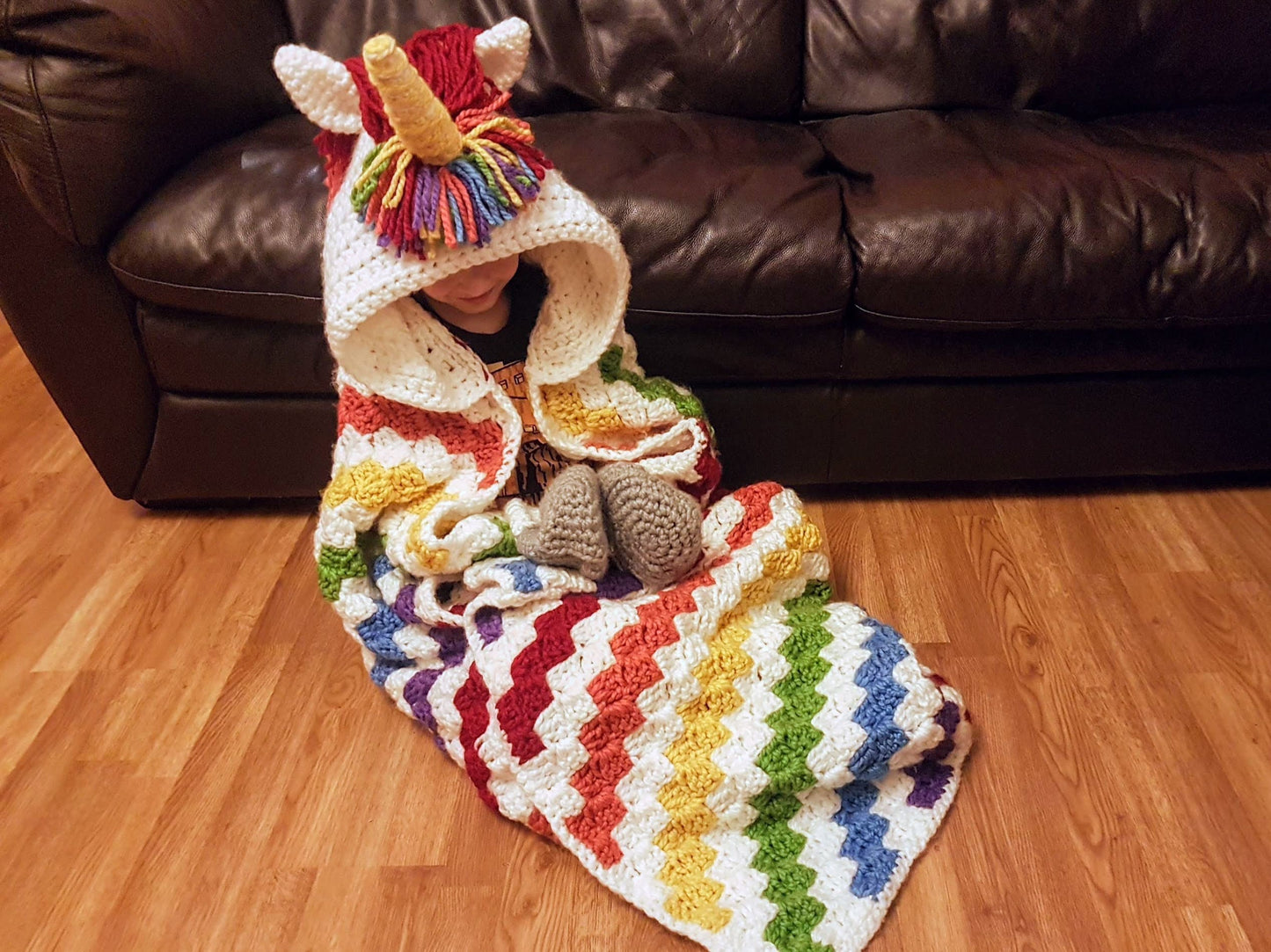 2in1 Rainbow Unicorn Hooded Blanket Crochet Pattern For Adults & Kids Wearable Blanket Christmas Birthday Gift Crochet Unicorn Hoodie Blanki