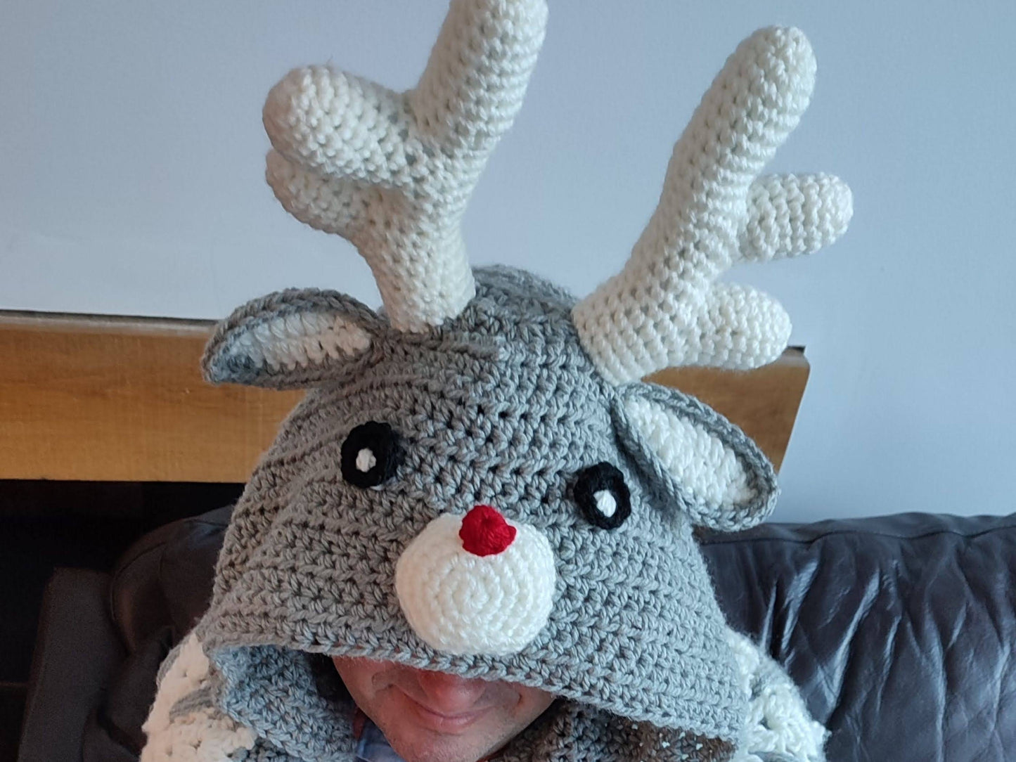 2in1 Hooded Reindeer Blanket Crochet Pattern | Kids Adults Christmas Reindeer Afghan | Wearable Blanket Hoodie Birthday Gift Blanket Throw