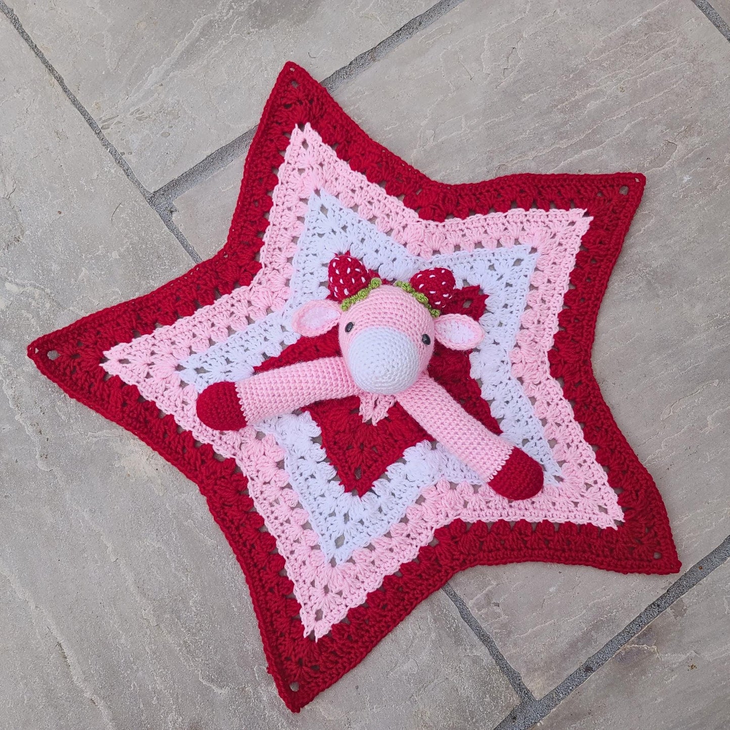 3 PATTERN BUNDLE Amigurumi Cow Baby Lovey - Scottish Highland Cow, Holstein Spotted Farm Cow, Strawberry Cow Baby Shower Gift Animal Blanket