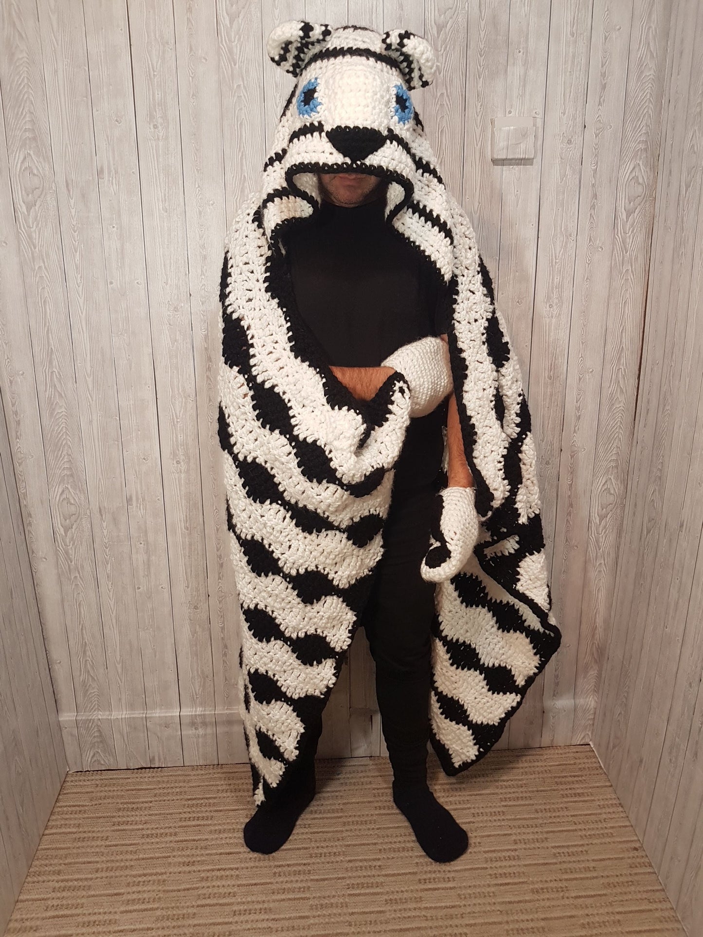 2in1 Snow Tiger Hooded Blanket Adult & Child Sizes CROCHET PATTERN | Animal Hooded Blanket | Wearable Blanket Gift for Him Kids Teen Blanket