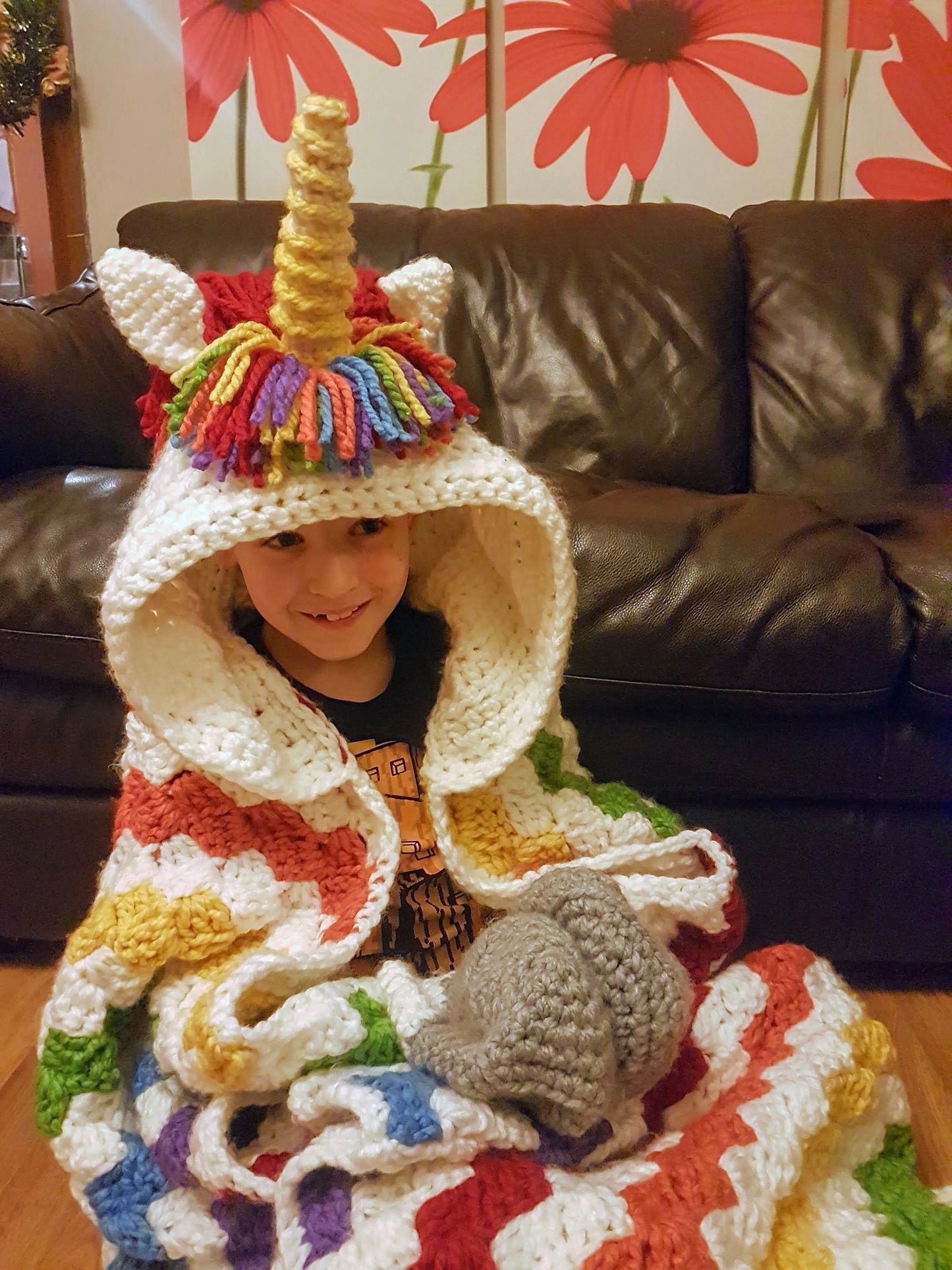2in1 Rainbow Unicorn Hooded Blanket Crochet Pattern For Adults & Kids Wearable Blanket Christmas Birthday Gift Crochet Unicorn Hoodie Blanki