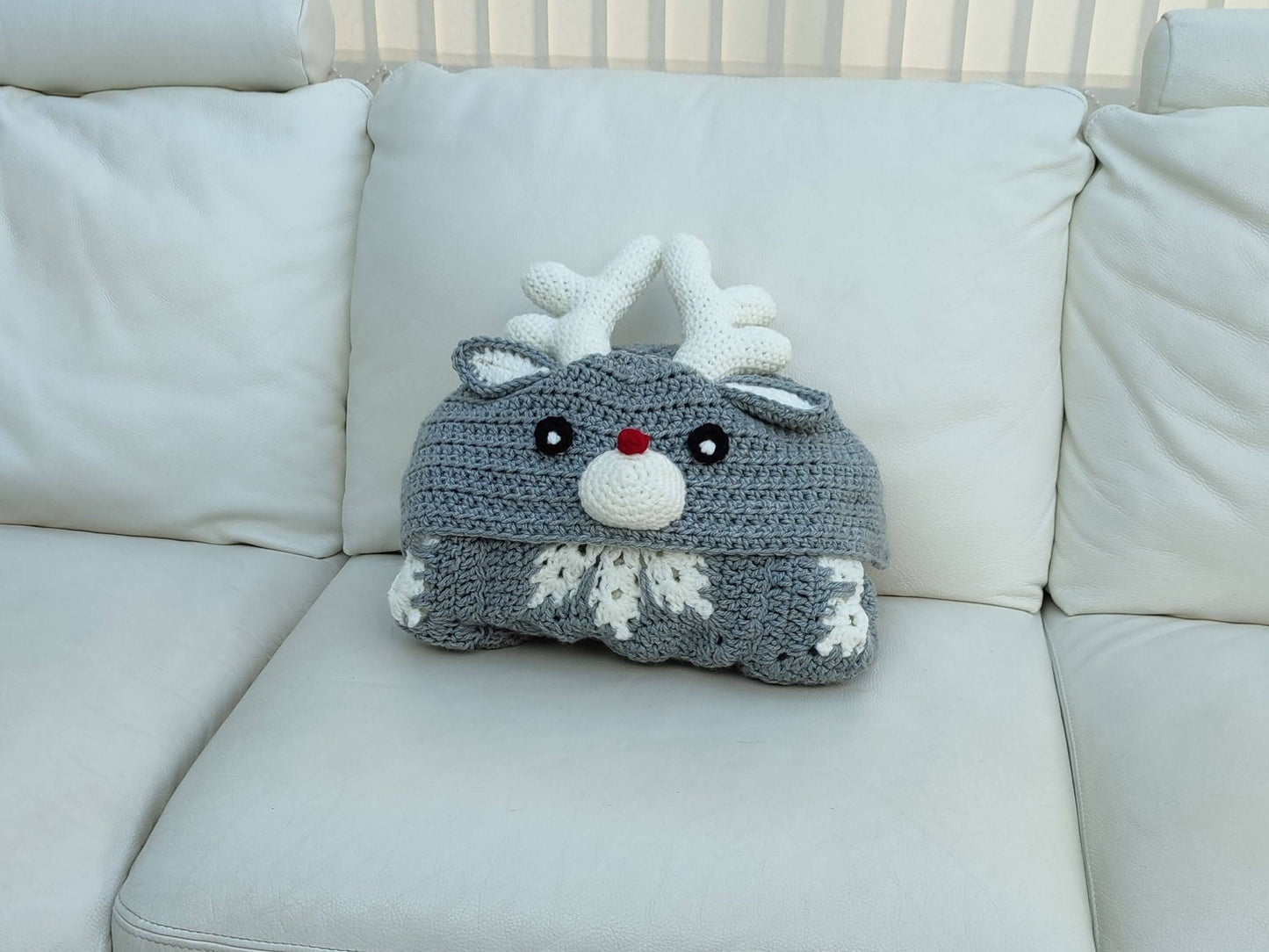 2in1 Hooded Reindeer Blanket Crochet Pattern | Kids Adults Christmas Reindeer Afghan | Wearable Blanket Hoodie Birthday Gift Blanket Throw