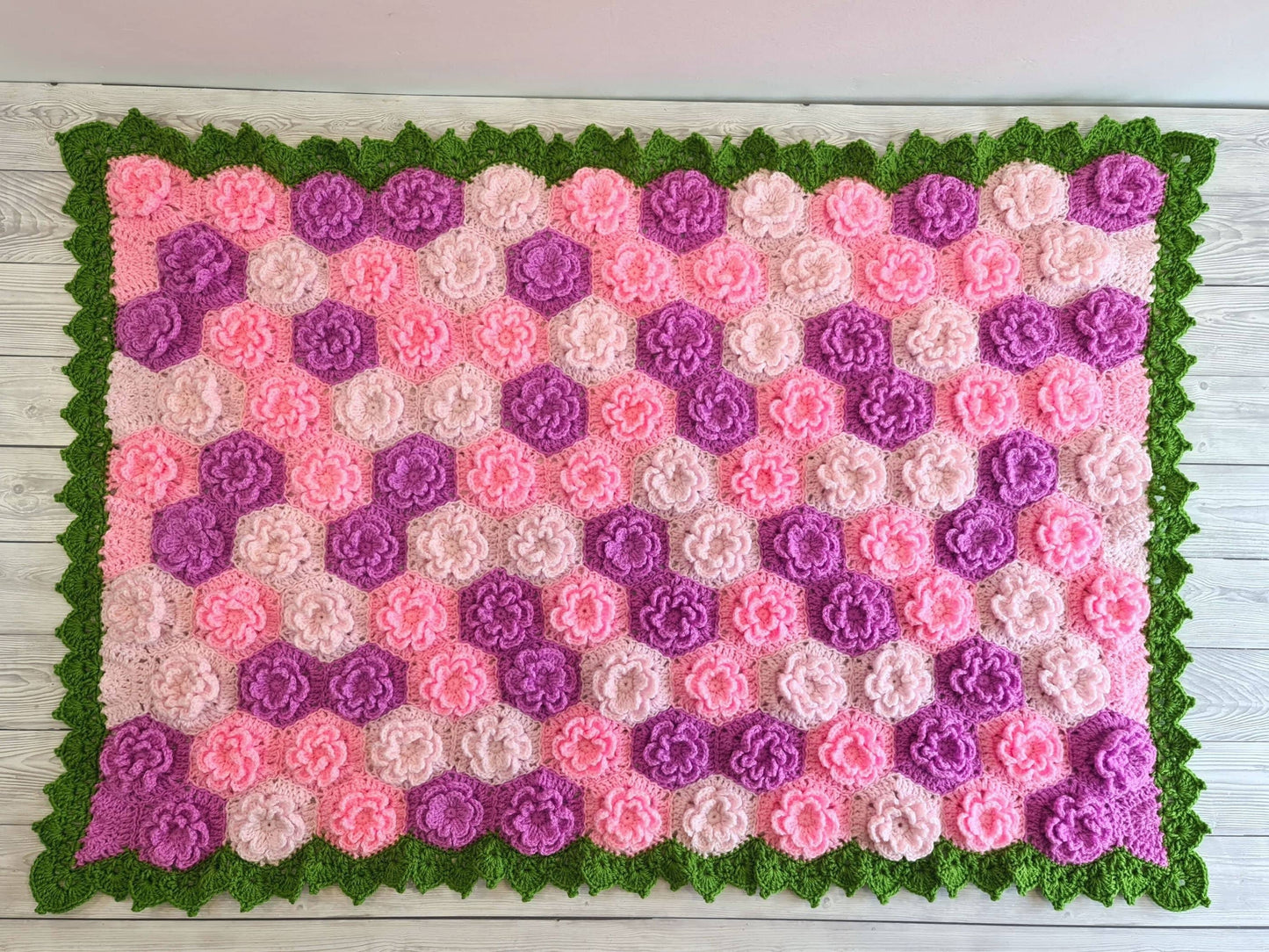 Summer Garden Flower Baby Blanket Lapghan Crochet Pattern | Hexagon Blanket Baby Shower Gift Easy Flower Blanket Afghan Christmas Birthday
