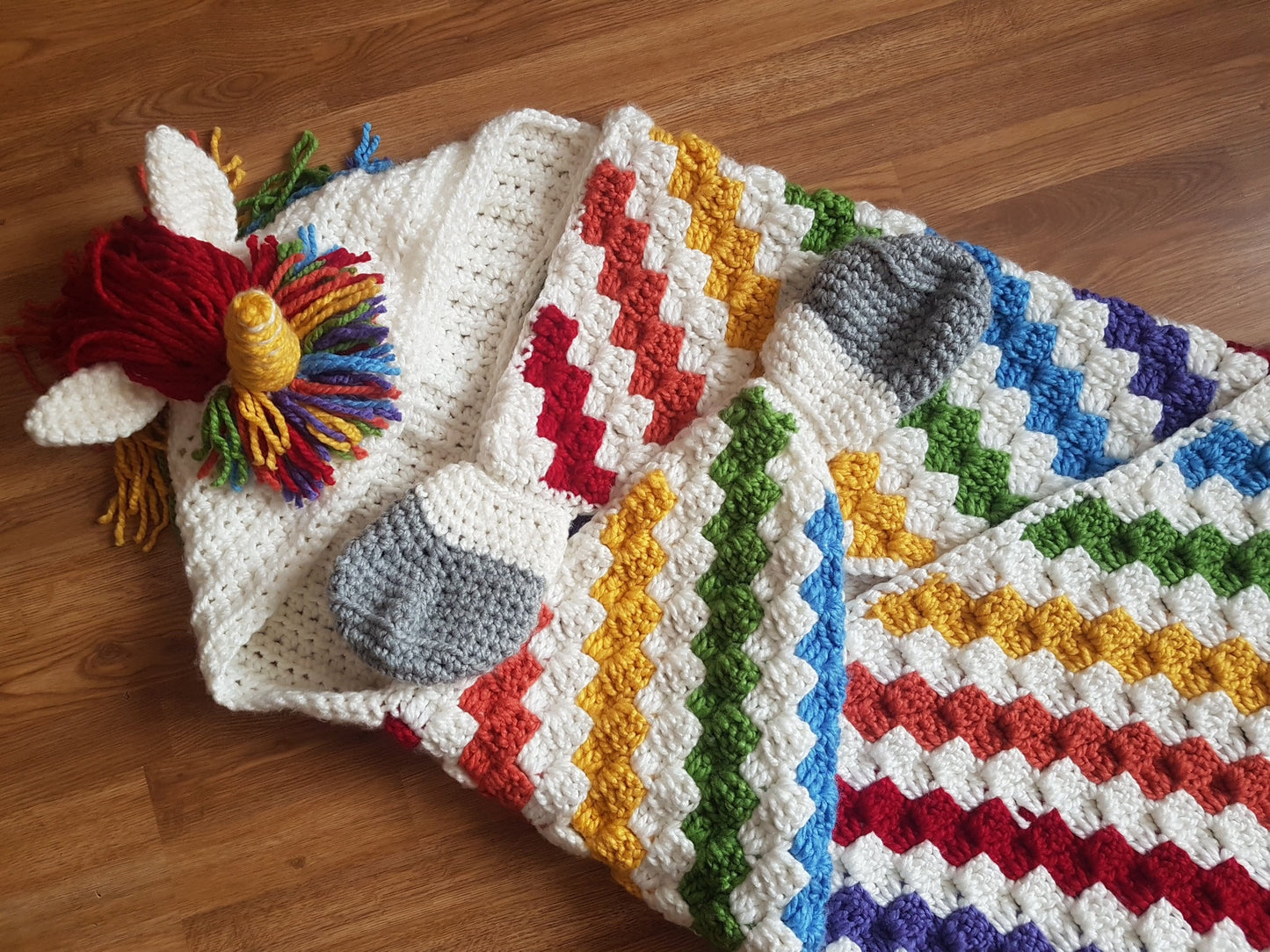 2in1 Rainbow Unicorn Hooded Blanket Crochet Pattern For Adults & Kids Wearable Blanket Christmas Birthday Gift Crochet Unicorn Hoodie Blanki