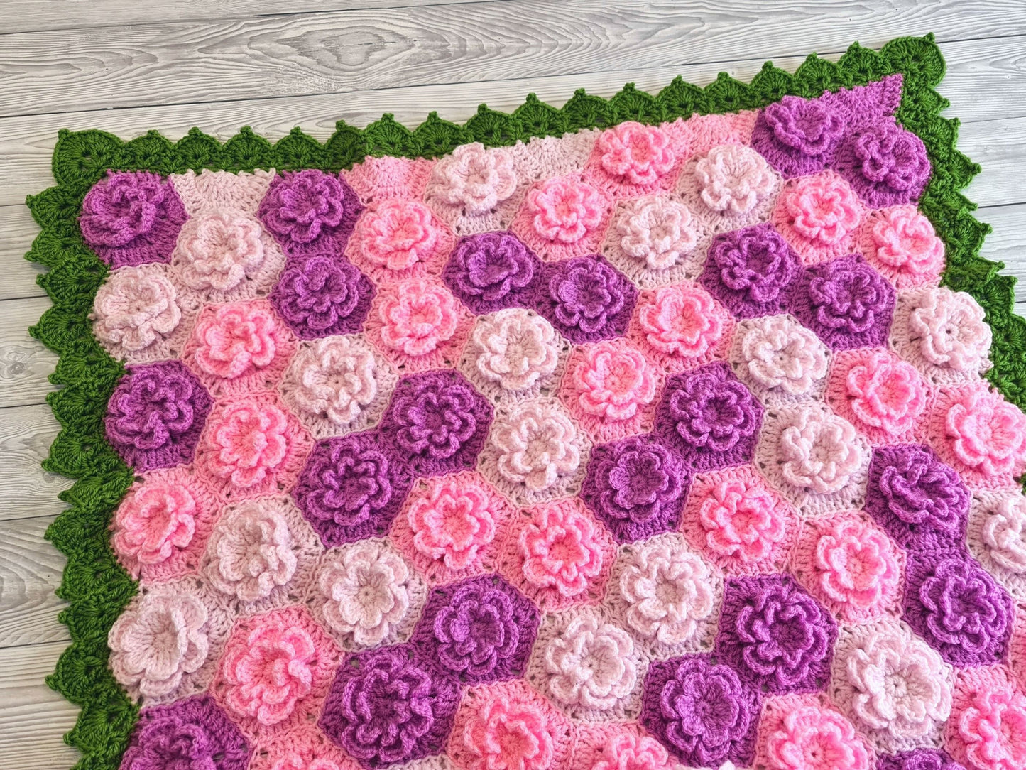 Summer Garden Flower Baby Blanket Lapghan Crochet Pattern | Hexagon Blanket Baby Shower Gift Easy Flower Blanket Afghan Christmas Birthday