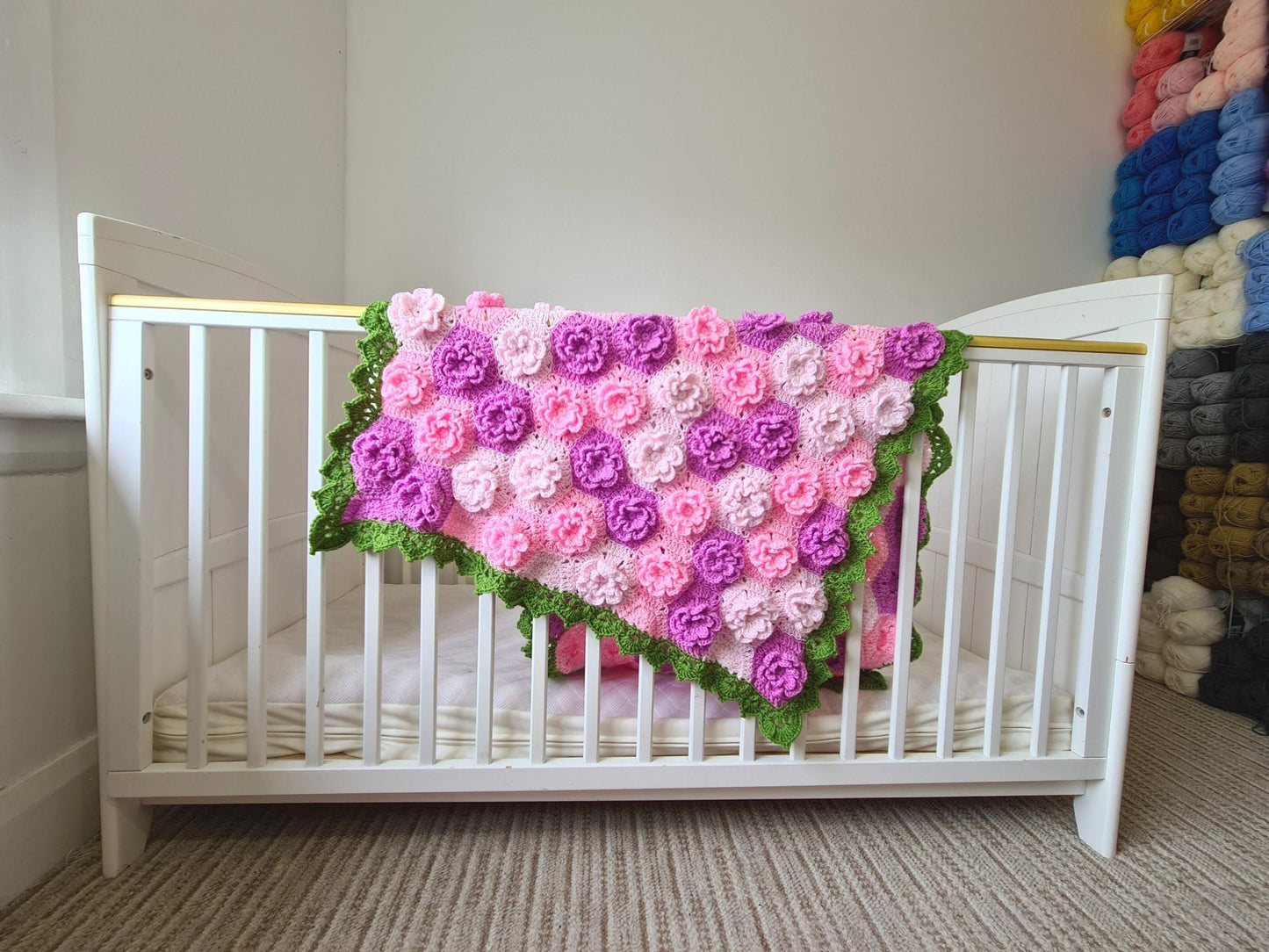 Summer Garden Flower Baby Blanket Lapghan Crochet Pattern | Hexagon Blanket Baby Shower Gift Easy Flower Blanket Afghan Christmas Birthday