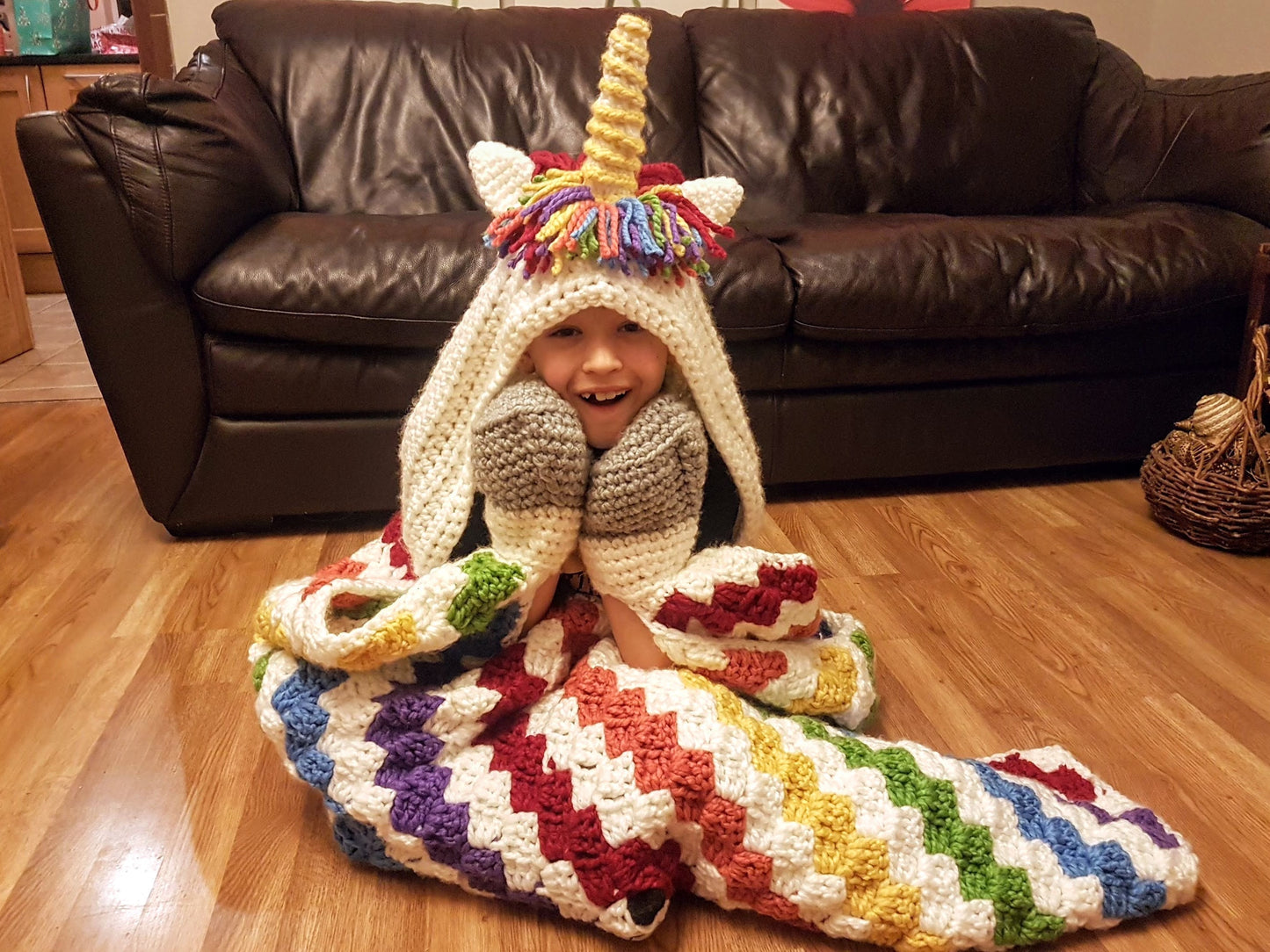 2in1 Rainbow Unicorn Hooded Blanket Crochet Pattern For Adults & Kids Wearable Blanket Christmas Birthday Gift Crochet Unicorn Hoodie Blanki