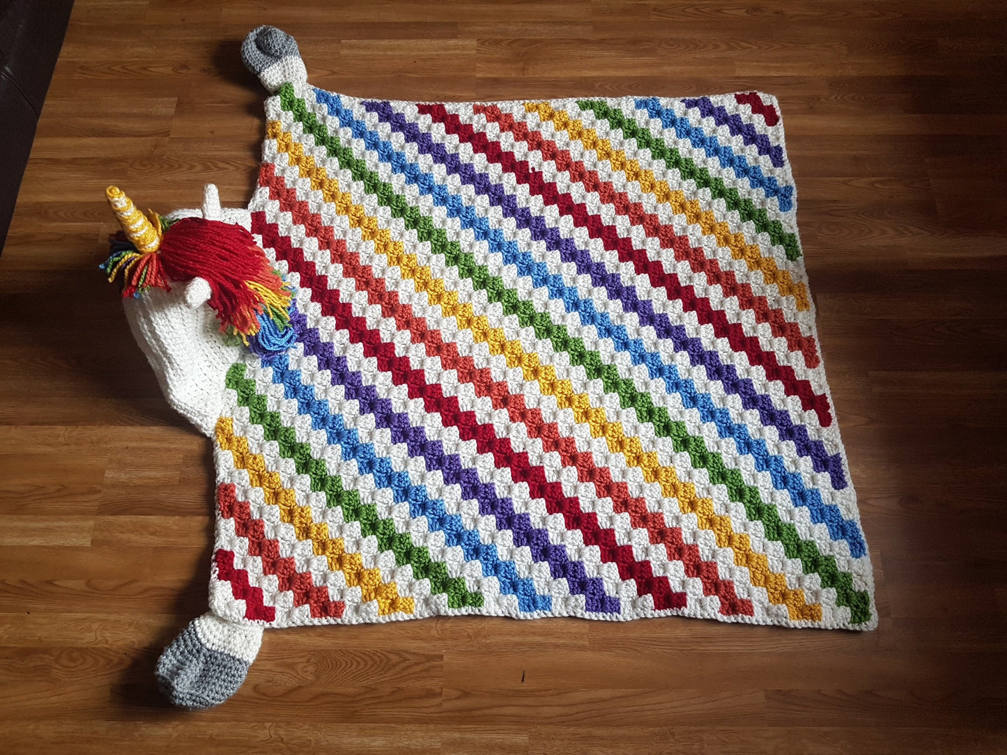 2in1 Rainbow Unicorn Hooded Blanket Crochet Pattern For Adults & Kids Wearable Blanket Christmas Birthday Gift Crochet Unicorn Hoodie Blanki