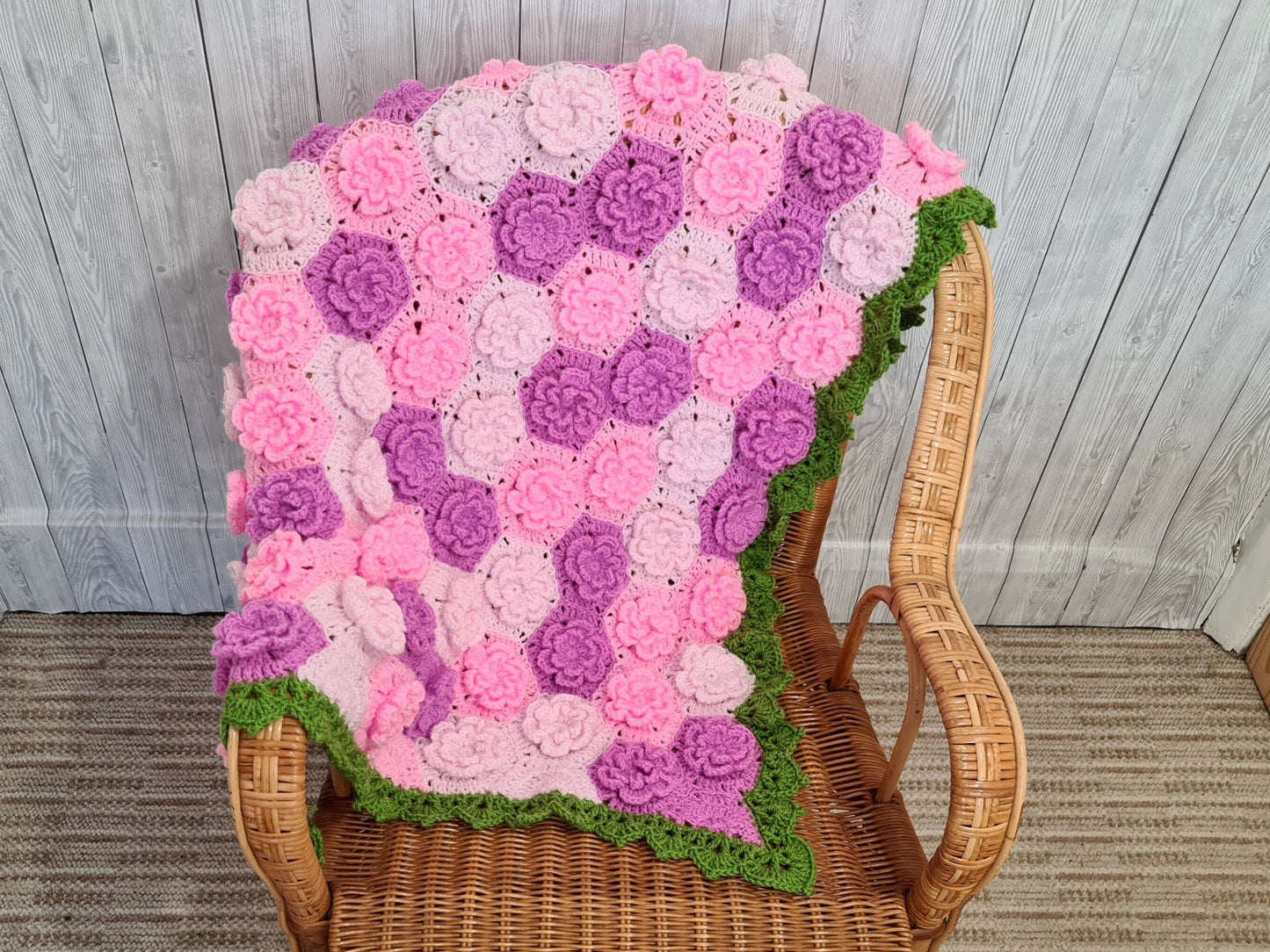 Summer Garden Flower Baby Blanket Lapghan Crochet Pattern | Hexagon Blanket Baby Shower Gift Easy Flower Blanket Afghan Christmas Birthday