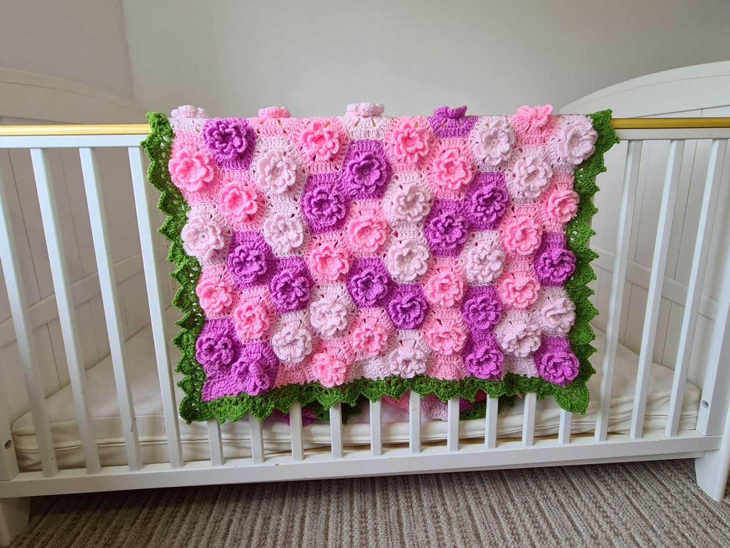 Summer Garden Flower Baby Blanket Lapghan Crochet Pattern | Hexagon Blanket Baby Shower Gift Easy Flower Blanket Afghan Christmas Birthday