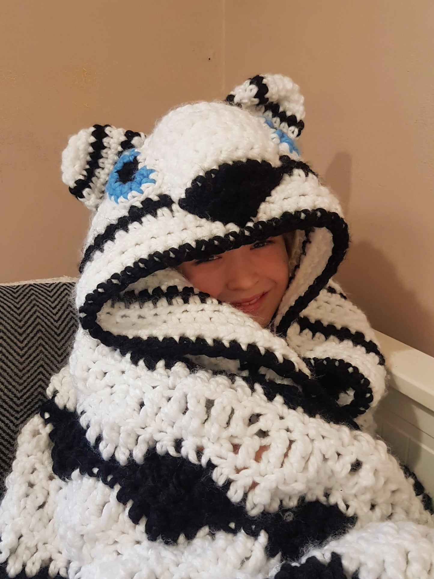 2in1 Snow Tiger Hooded Blanket Adult & Child Sizes CROCHET PATTERN | Animal Hooded Blanket | Wearable Blanket Gift for Him Kids Teen Blanket