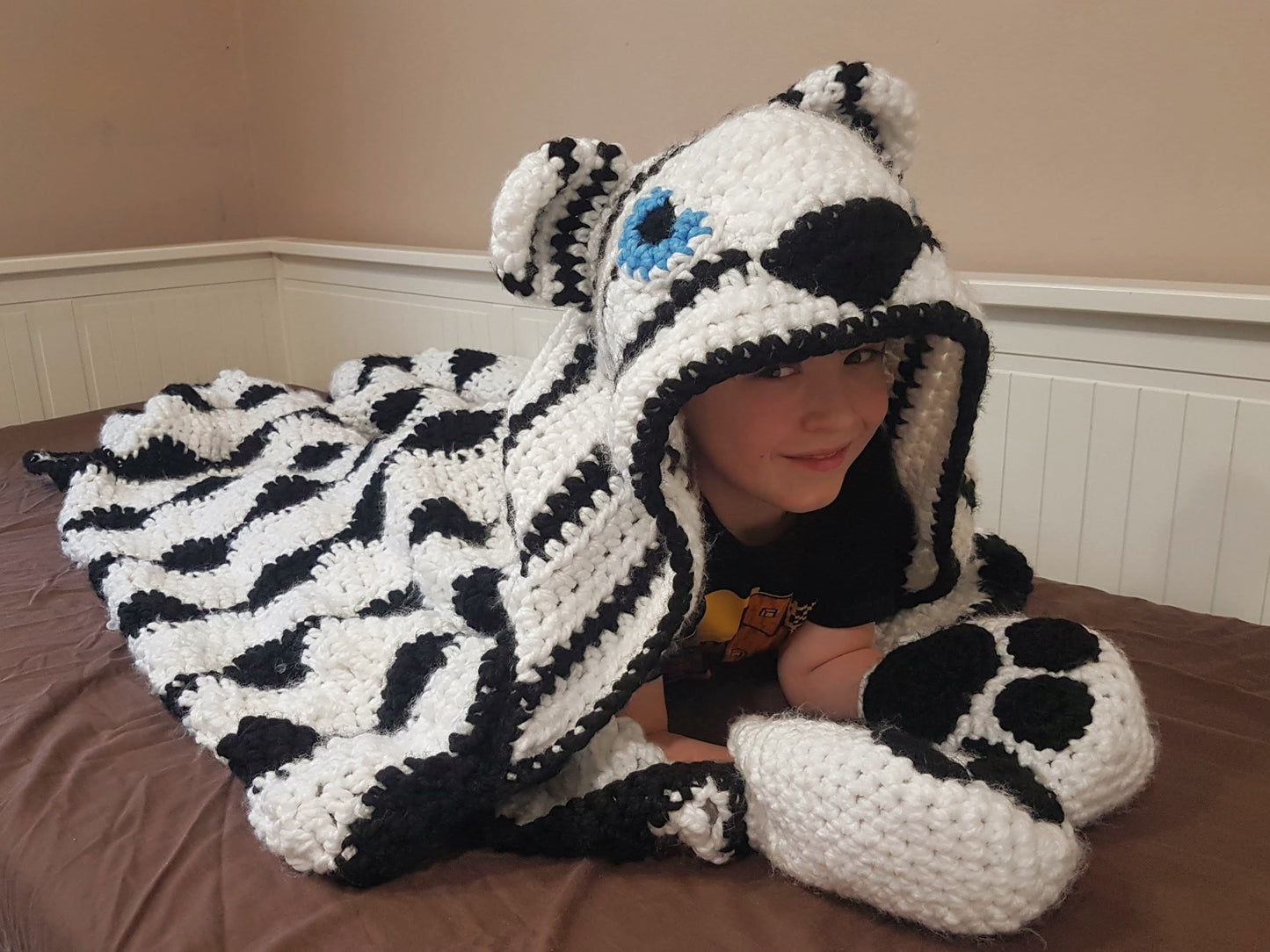 2in1 Snow Tiger Hooded Blanket Adult & Child Sizes CROCHET PATTERN | Animal Hooded Blanket | Wearable Blanket Gift for Him Kids Teen Blanket