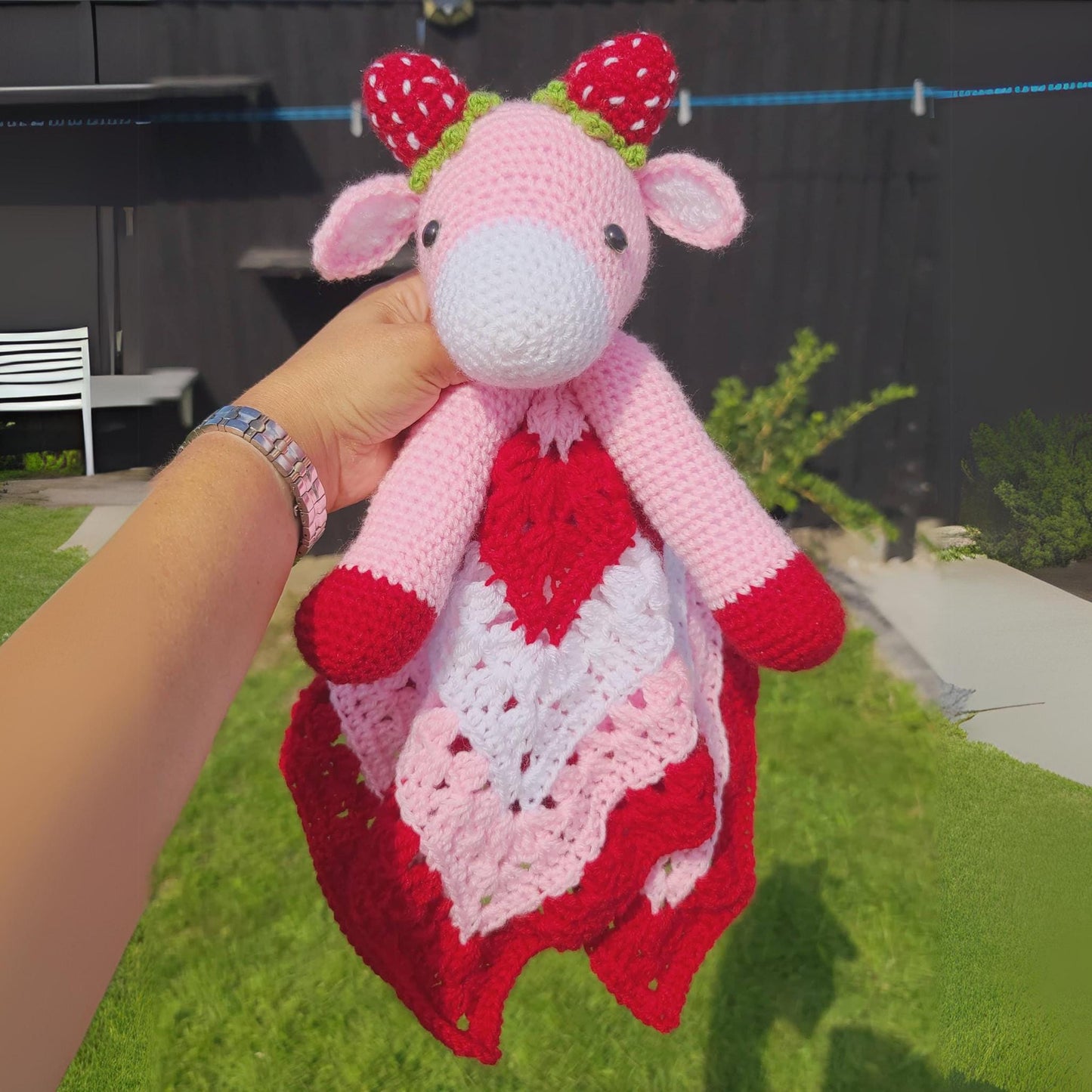 3 PATTERN BUNDLE Amigurumi Cow Baby Lovey - Scottish Highland Cow, Holstein Spotted Farm Cow, Strawberry Cow Baby Shower Gift Animal Blanket