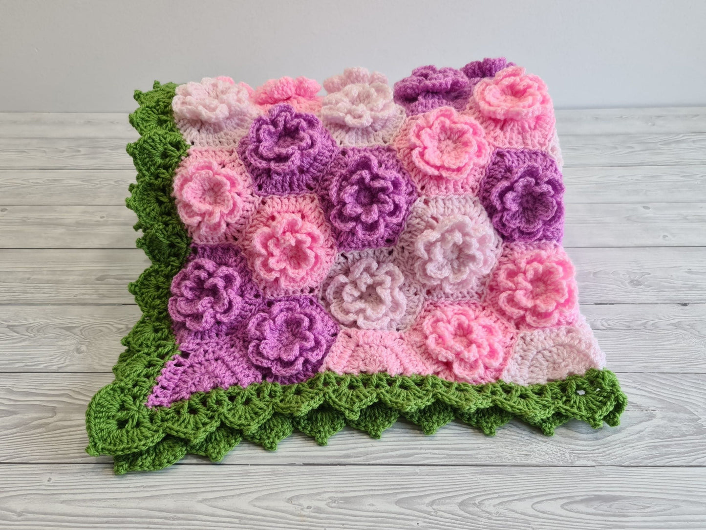 Summer Garden Flower Baby Blanket Lapghan Crochet Pattern | Hexagon Blanket Baby Shower Gift Easy Flower Blanket Afghan Christmas Birthday
